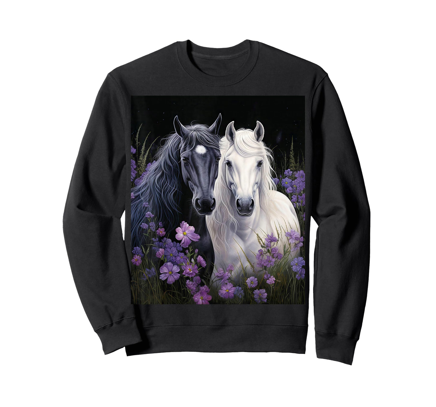 2 Horses standing in a meadow with flowers T-Shirt