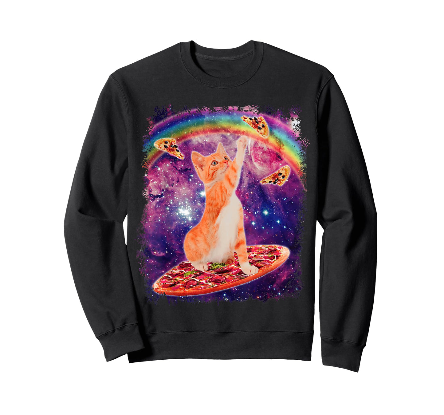 Space Cat Riding Pizza Rainbow Cat Galaxy Cute Kitty Lovers T-Shirt