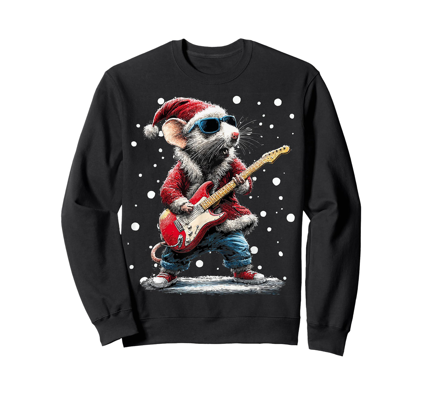 Christmas Rat Playing Guitar Funny Musician Animal Music T-Shirt