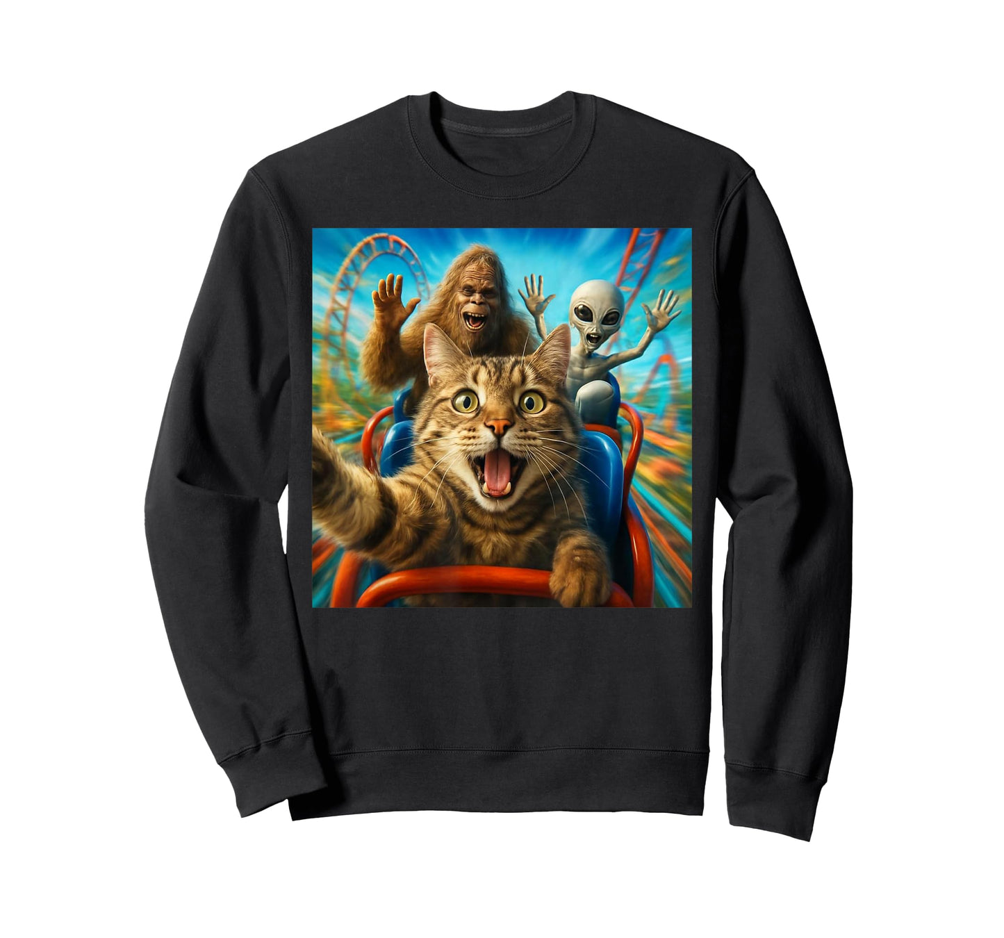 Funny Cat Selfie with Big Foot & Alien Roller Coaster Meme T-Shirt