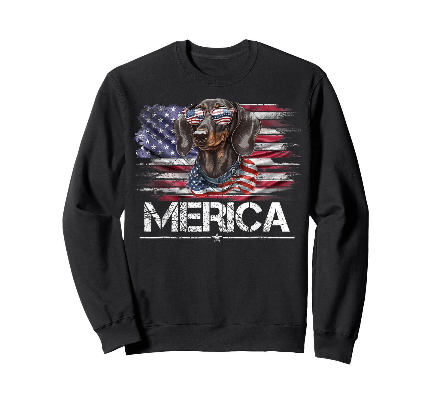 Vintage Dachshund Dog, Merica Weiner Dog USA Flag Funny Women Kids Men T-Shirt