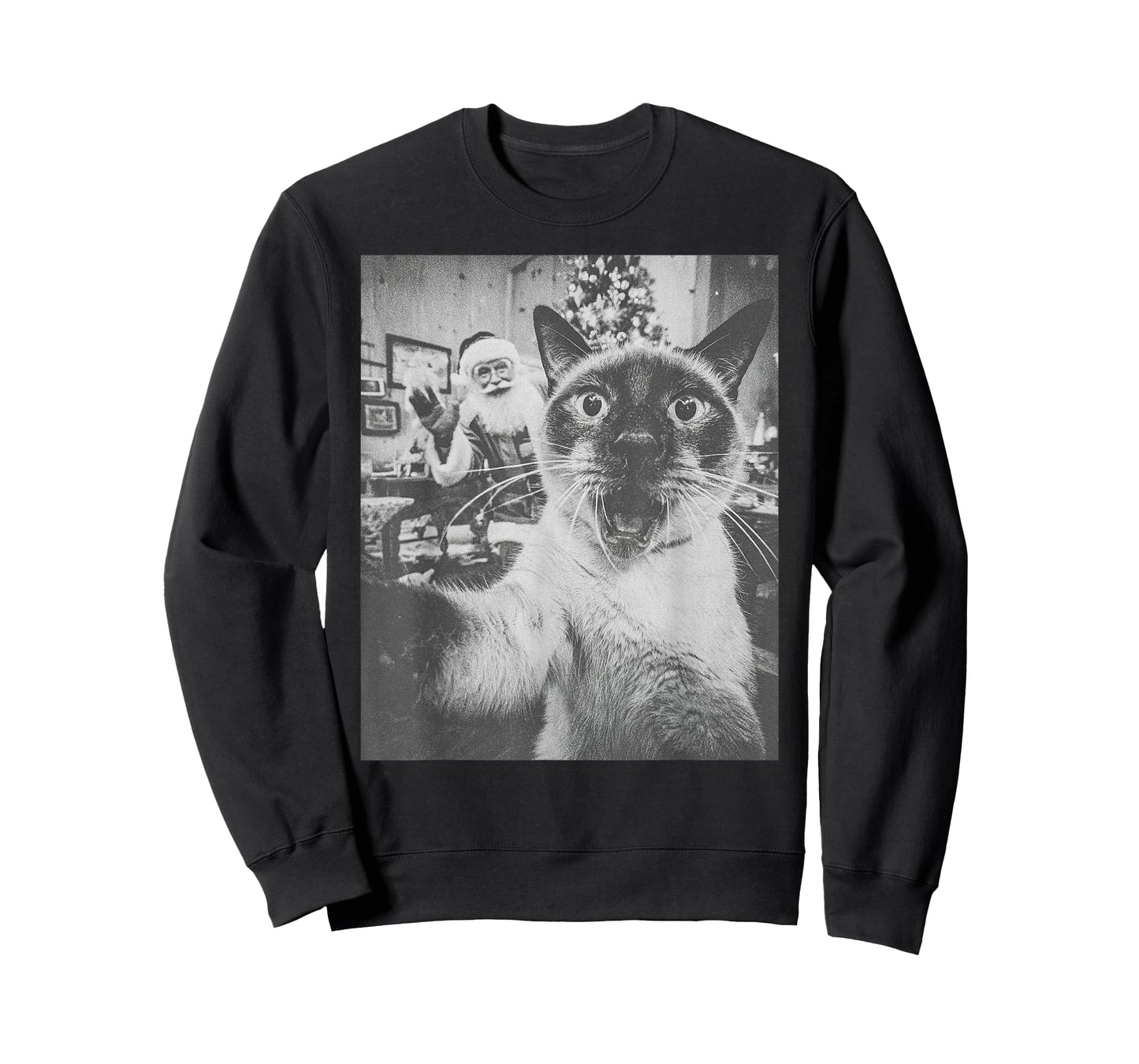 Funny AI Siamese Cat Selfie with Santa Claus Christmas Meme T-Shirt