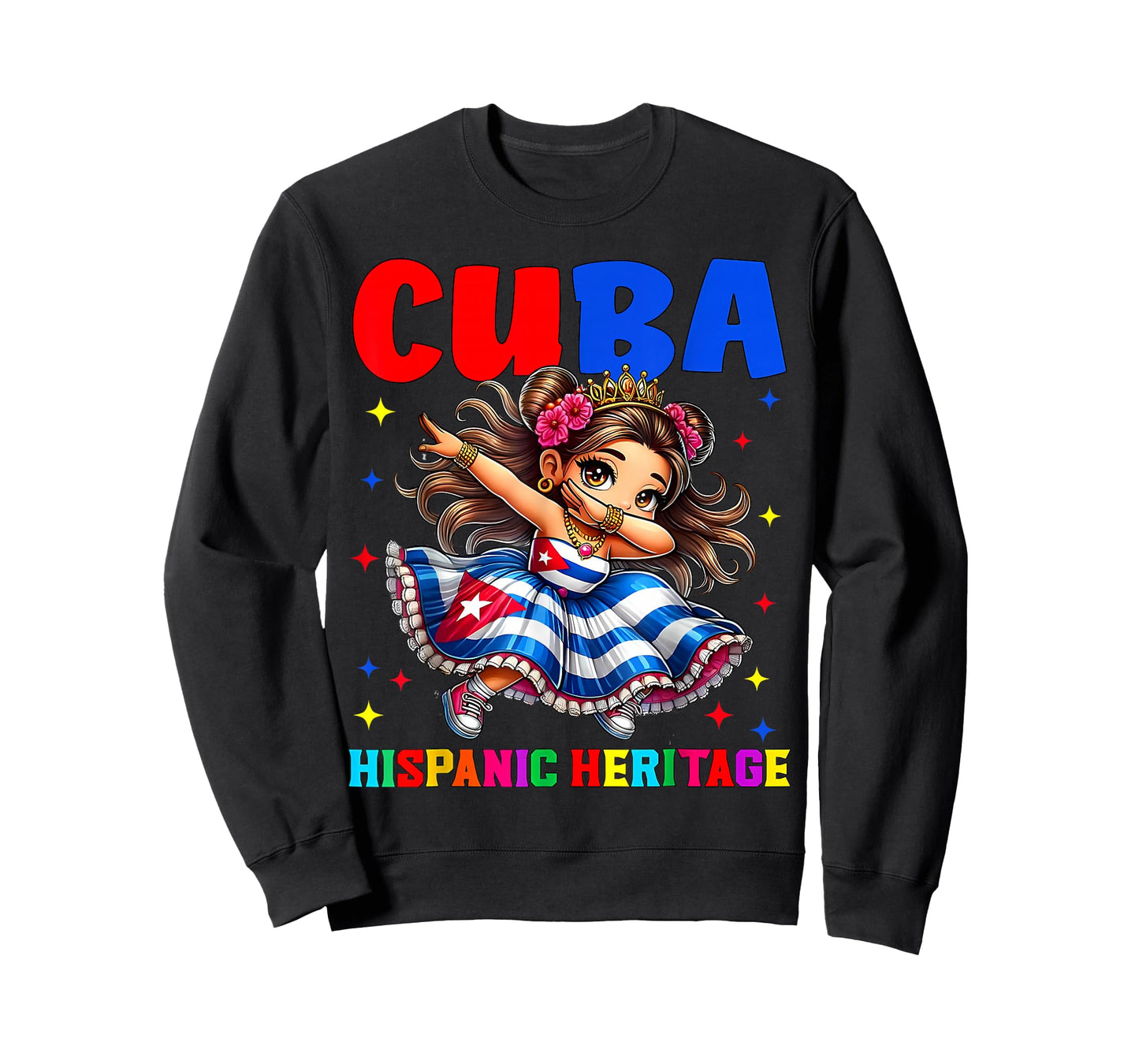 Hispanic Heritage Month Cuban Flag Cuba Dabbing Girls Kids T-Shirt