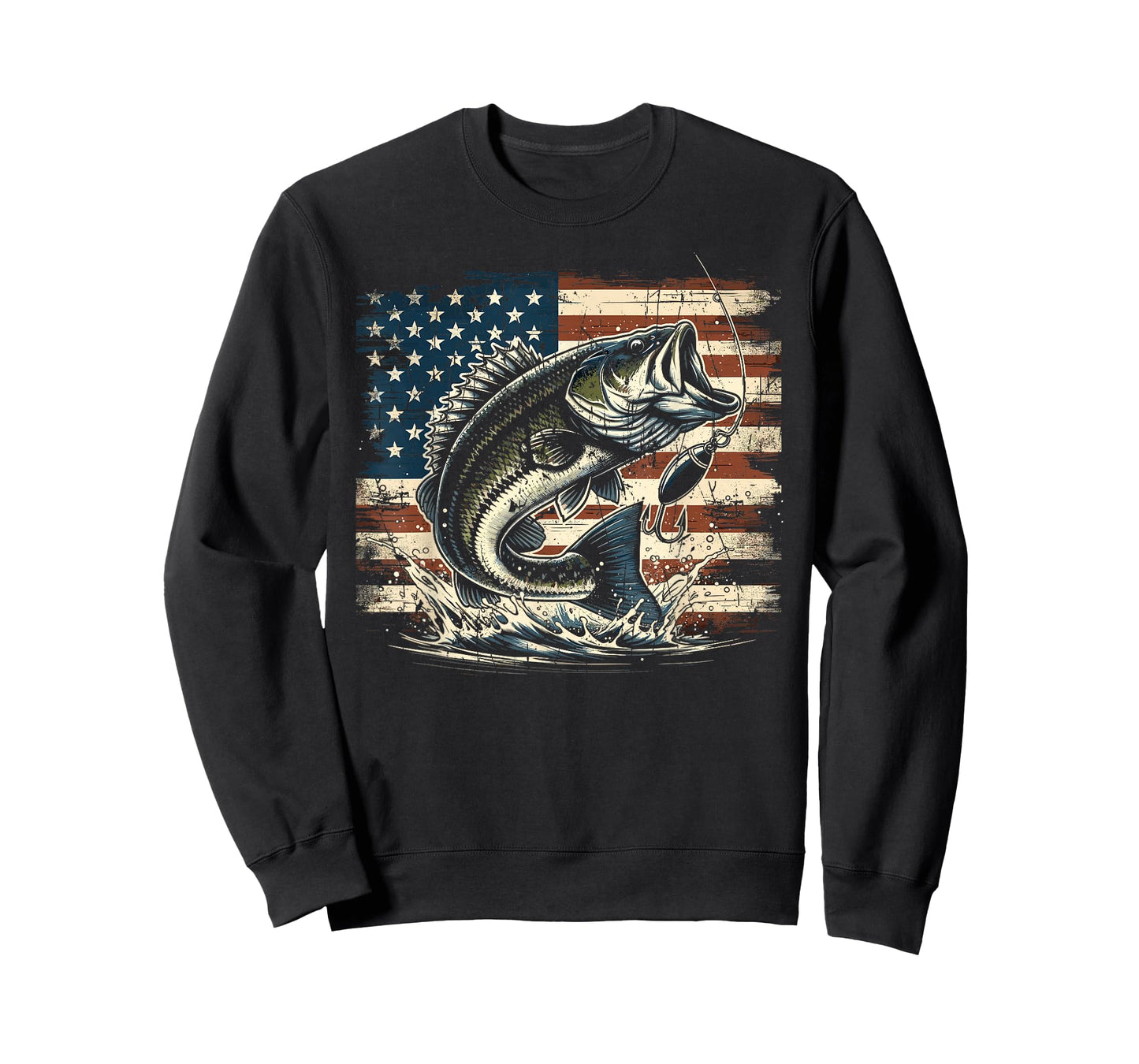 Fishing US American Flag Bass Fish Fisherman T-Shirt