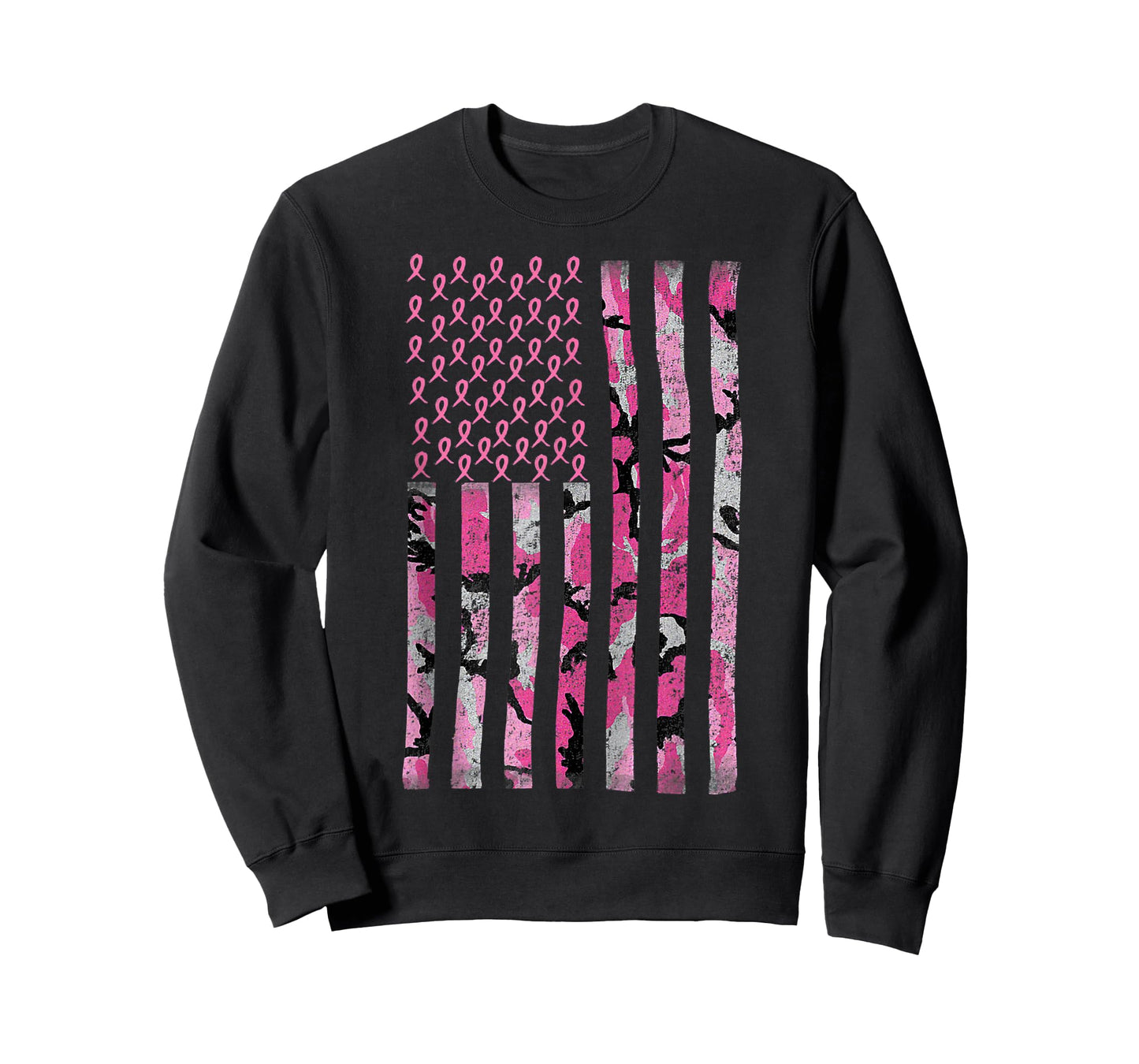 Breast Cancer Awareness Camo Pink Ribbon American Flag T-Shirt