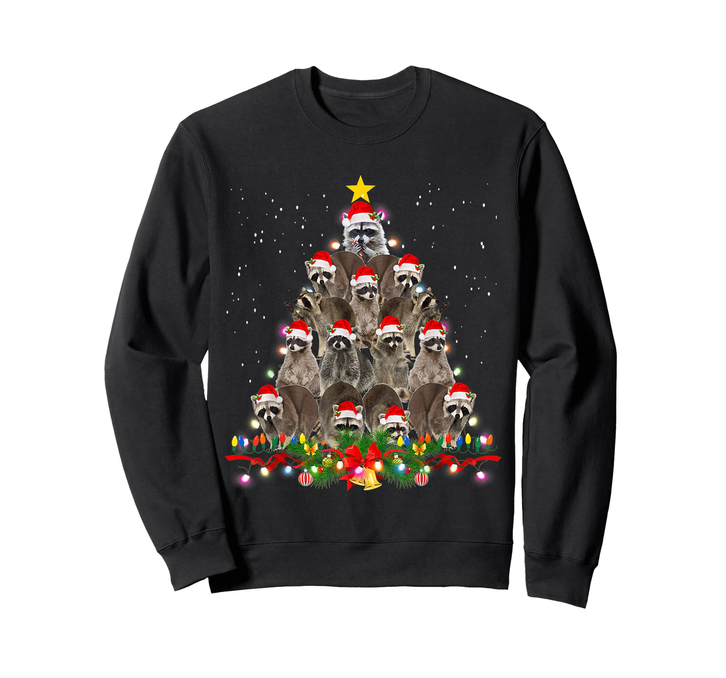 Raccoon Christmas Tree Lights Pajama Racoon Lover Xmas T-Shirt