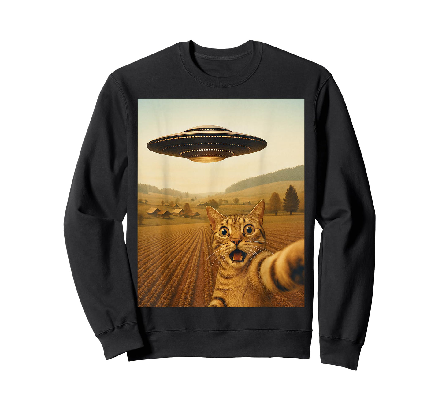Cats UFO Funny Cat Selfie with Alien Space Kitten Meme T-Shirt