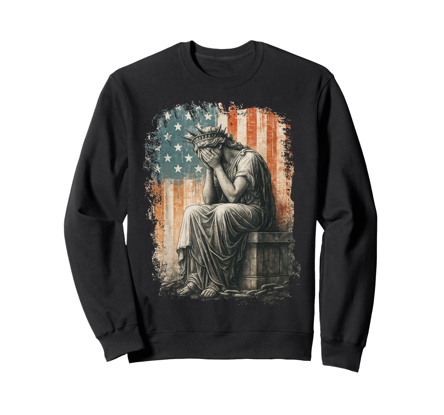 Statue Of Liberty Weeping Distressed Flag Art For Men Women T-Shirt
