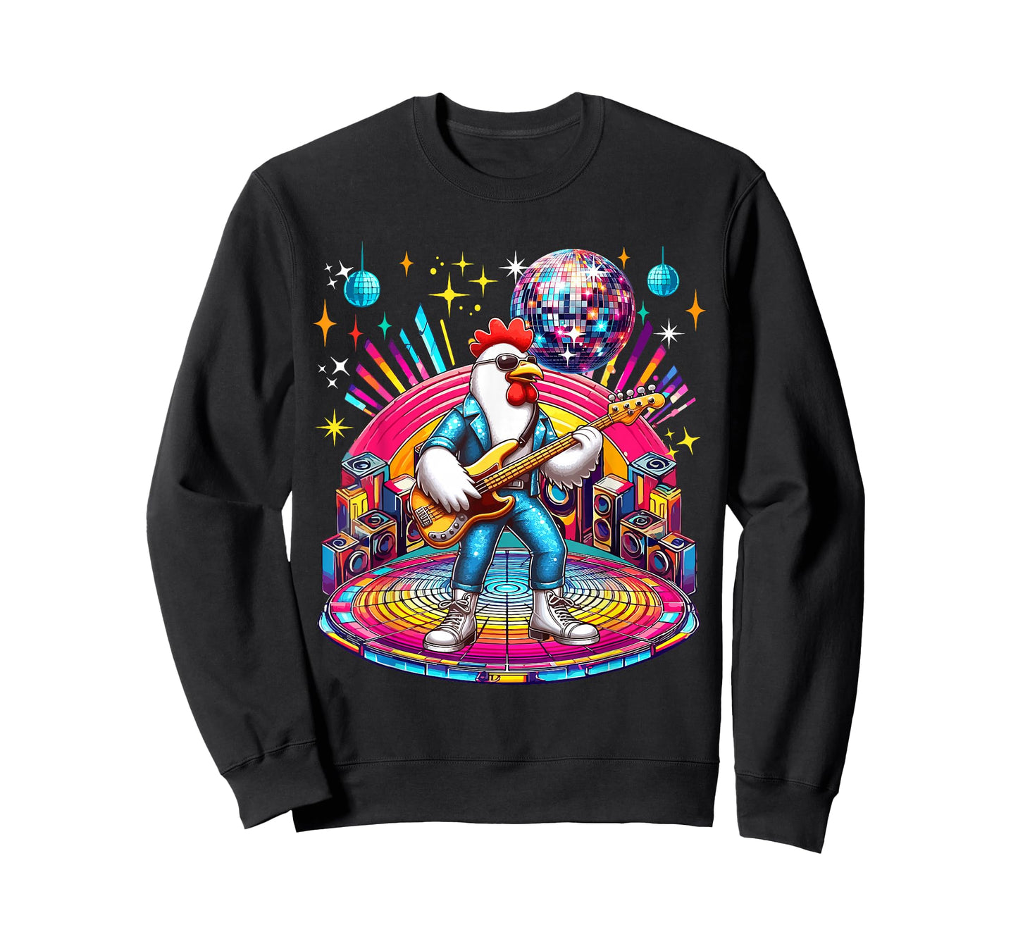 Chicken Sunglasses Playing Guitar Colourful Costume Disco T-Shirt