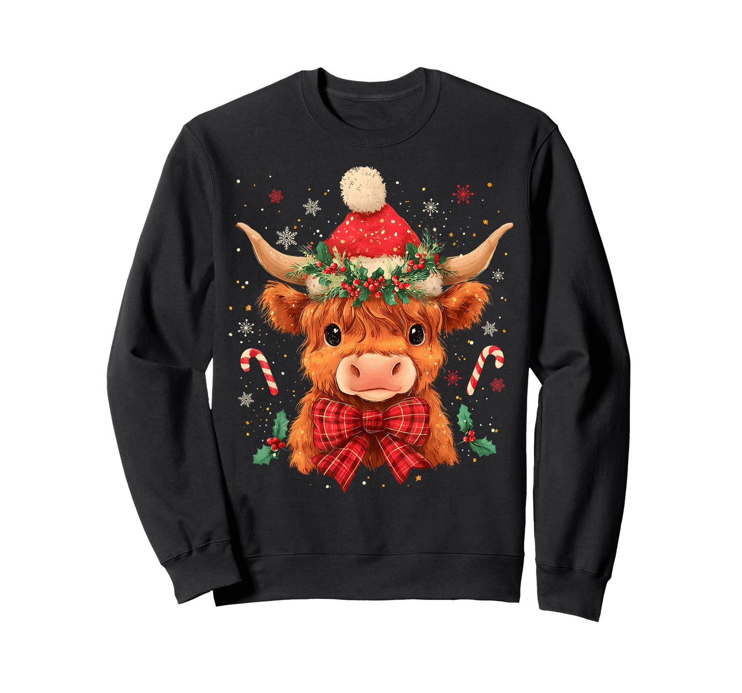Cute Christmas Highland Cow Mooey Xmas Heifer Santa Hat T-Shirt