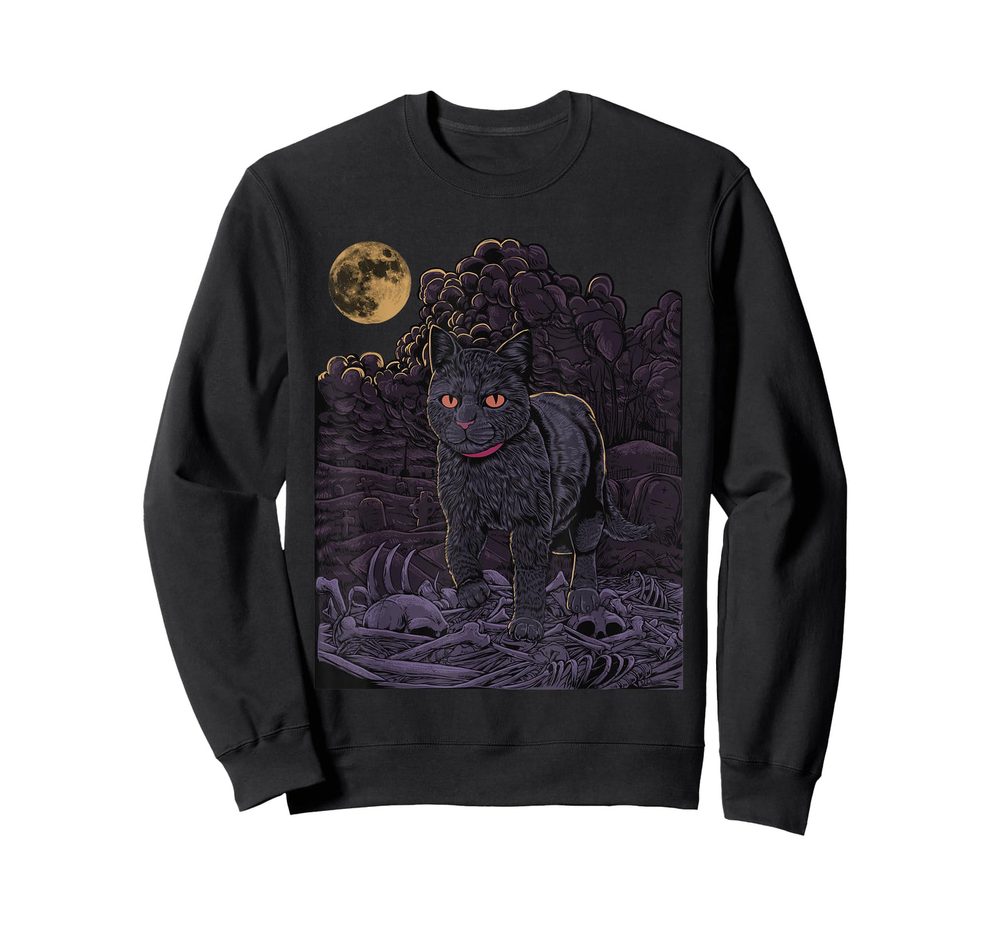 Evil Cat - Black cat in the cemetery - Gothic Cat T-Shirt for Men Women
