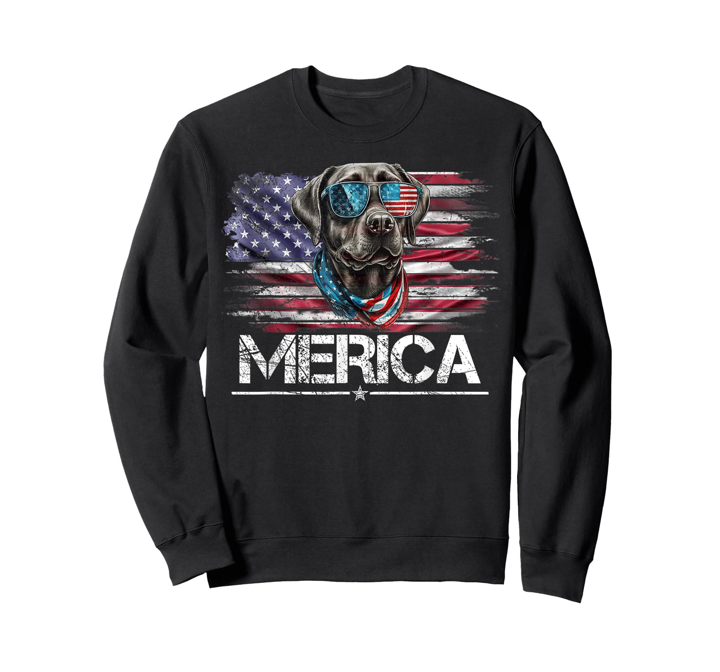 Vintage Labrador Dog, Merica Lab Dog USA Flag Funny T-Shirt