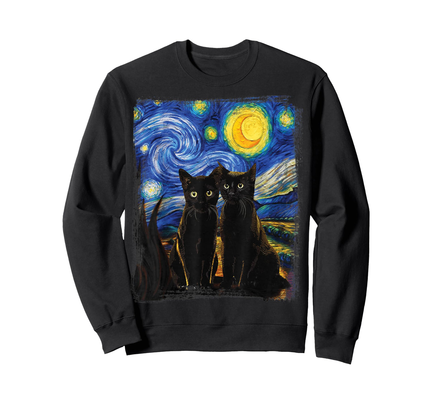 Starry Night Vincent Van Gogh Famous Painting Black Cats T-Shirt