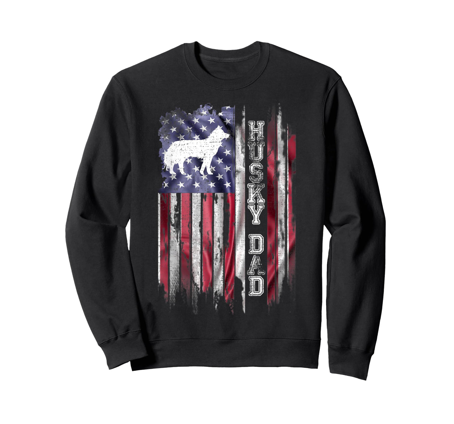 Vintage USA Flag Proud Siberian Husky Dog Dad Silhouette T-Shirt