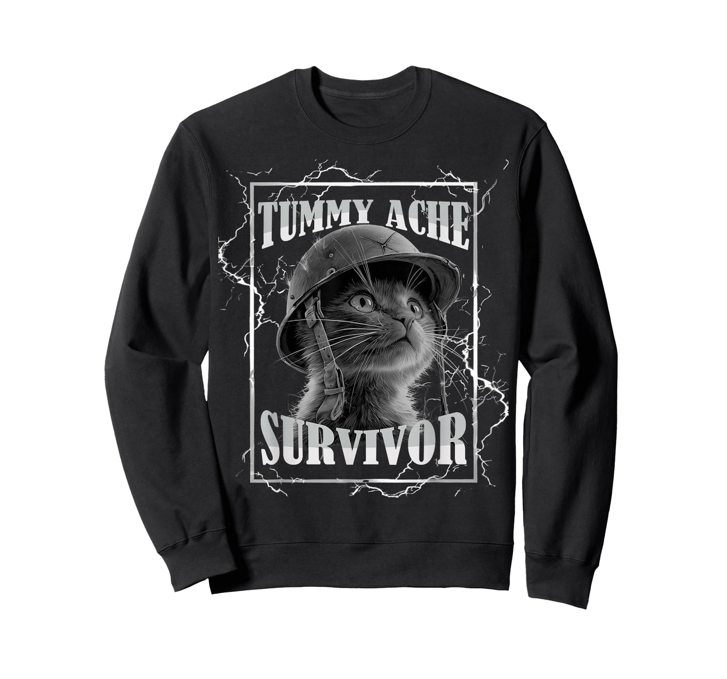 Tummy Ache Survivor Funny Cat Dramatic Lightning Band T-Shirt