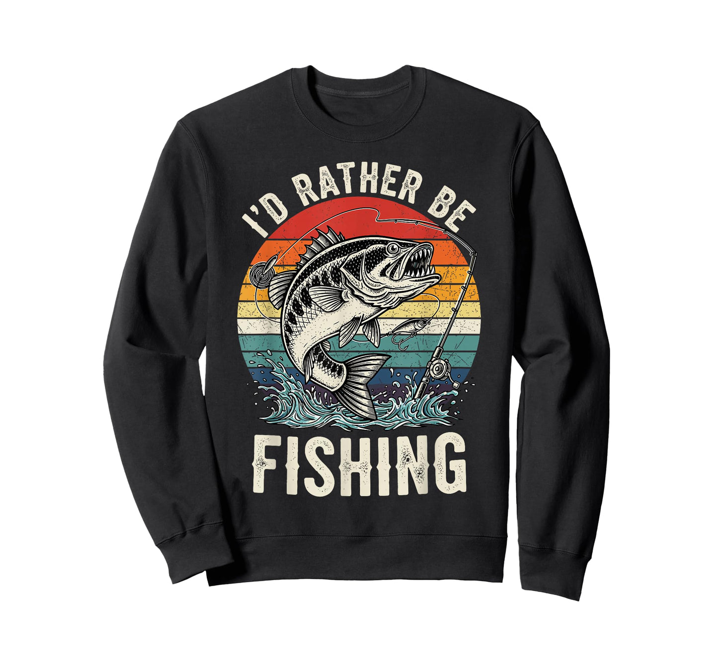 Vintage I'd Rather Be Fishing Graphic Bass Dad Boy Men T-Shirt