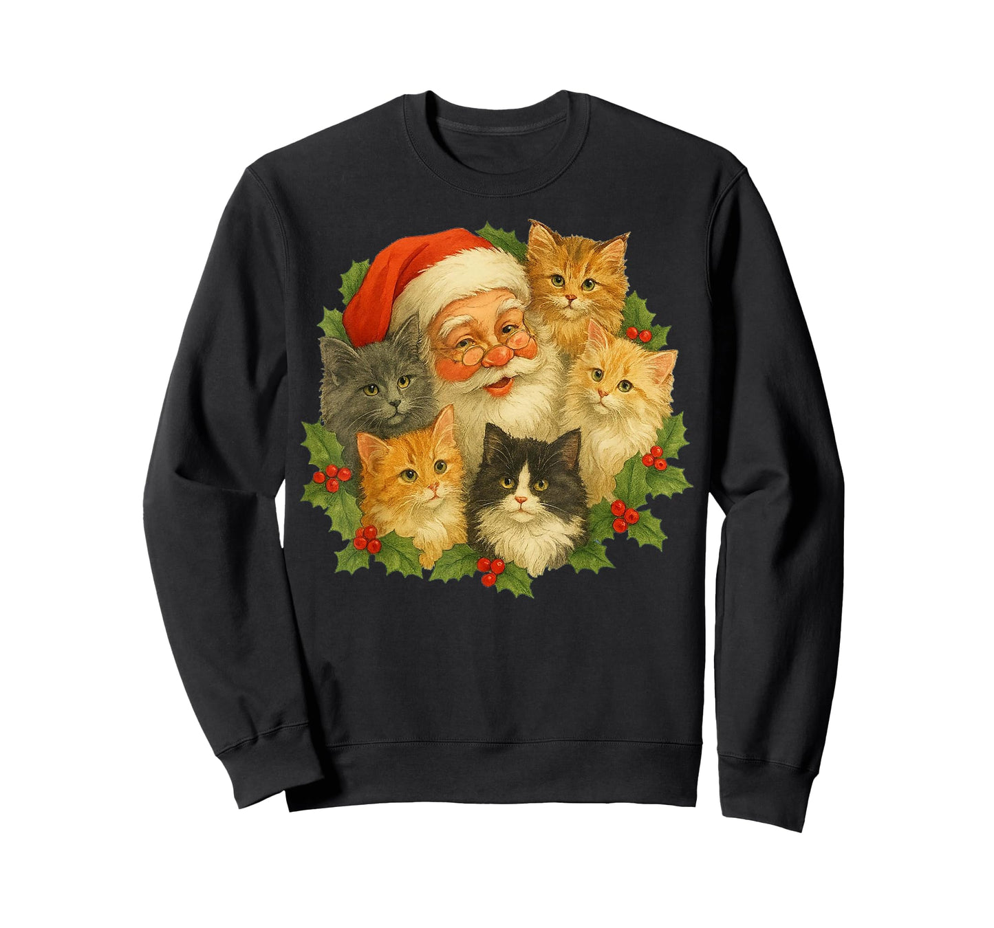 Santa Claus Kittens Christmas Retro 90s Old Saint Funny T-Shirt