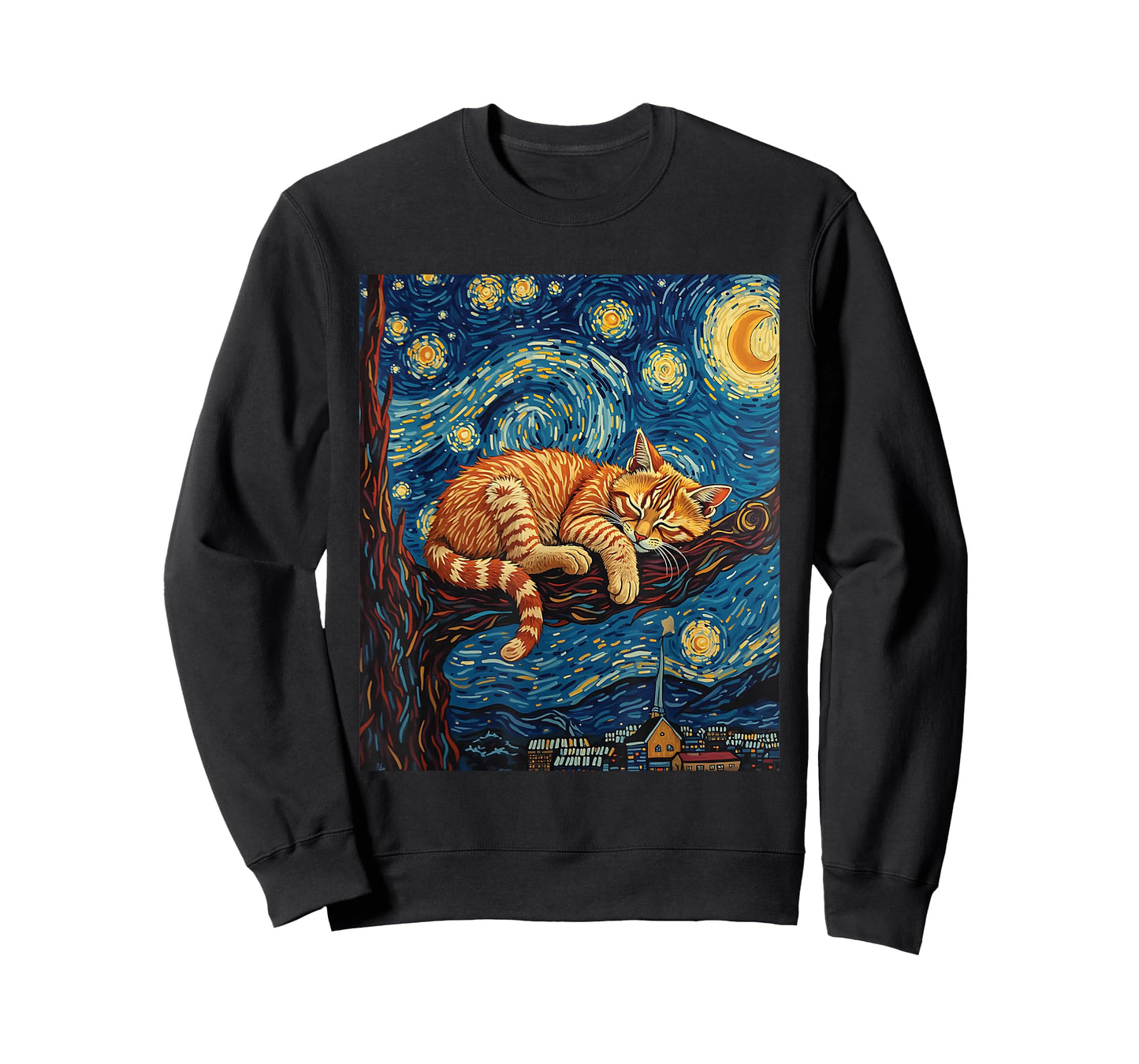 Charming Ginger Cat Van Gogh Starry Night Graphic Cat Lovers T-Shirt