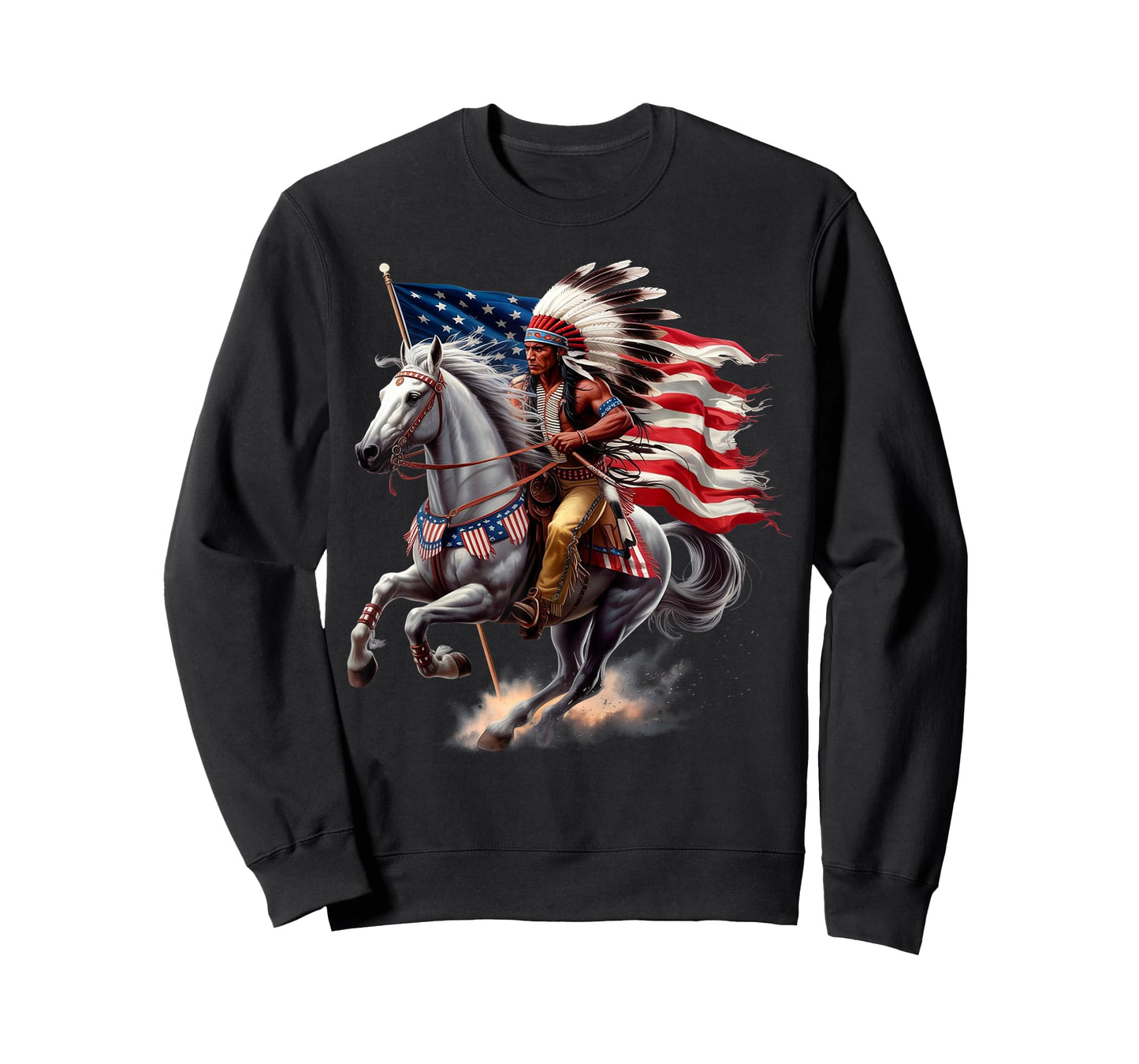 Native American Day US Flag Indian Riding Horse 4th of July T-Shirt