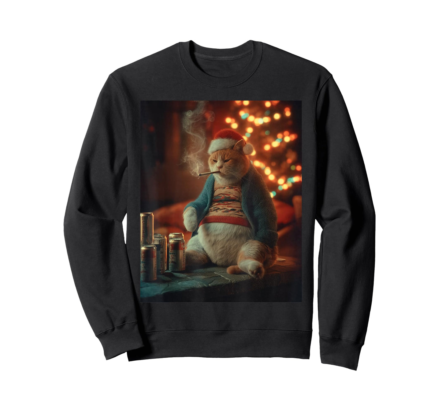 Christmas Cat Smoking Cigarette Meme Gen Z T-Shirt