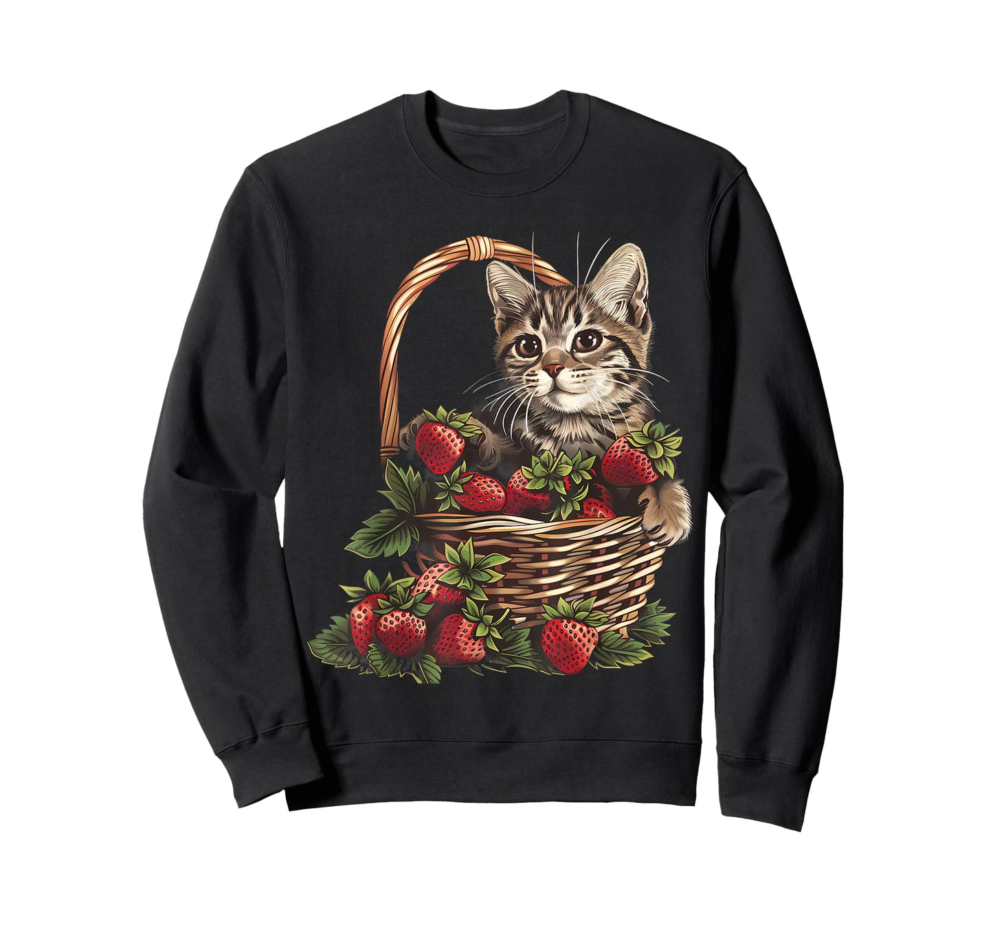 Strawberry Cat Animal Art Strawberry Fruit Cat Motif Drawing T-Shirt for Men Women Kids