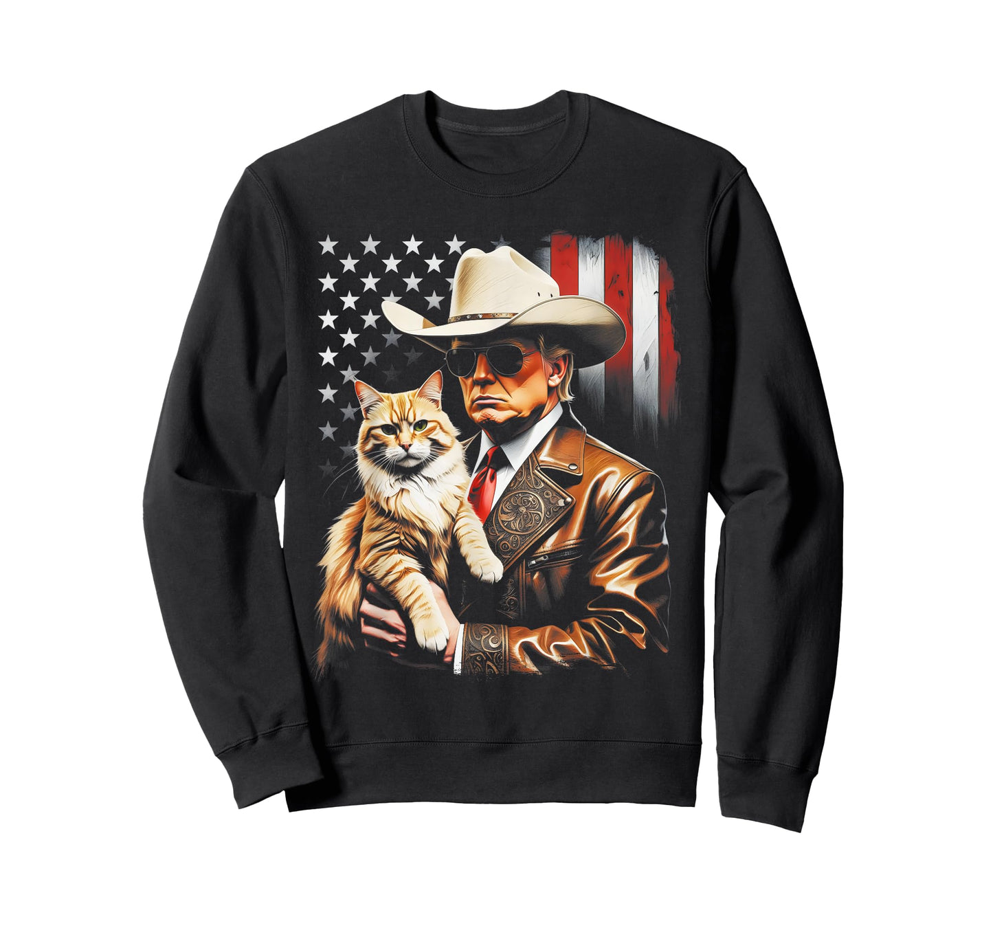 Trump and Cute Cat and American Flag Funny Trump Cowboy T-Shirt
