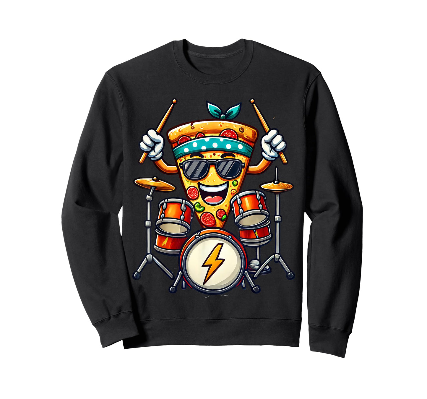 Pizza Funny Rockstar Drummer Drums Music Band Men Women Kids T-Shirt