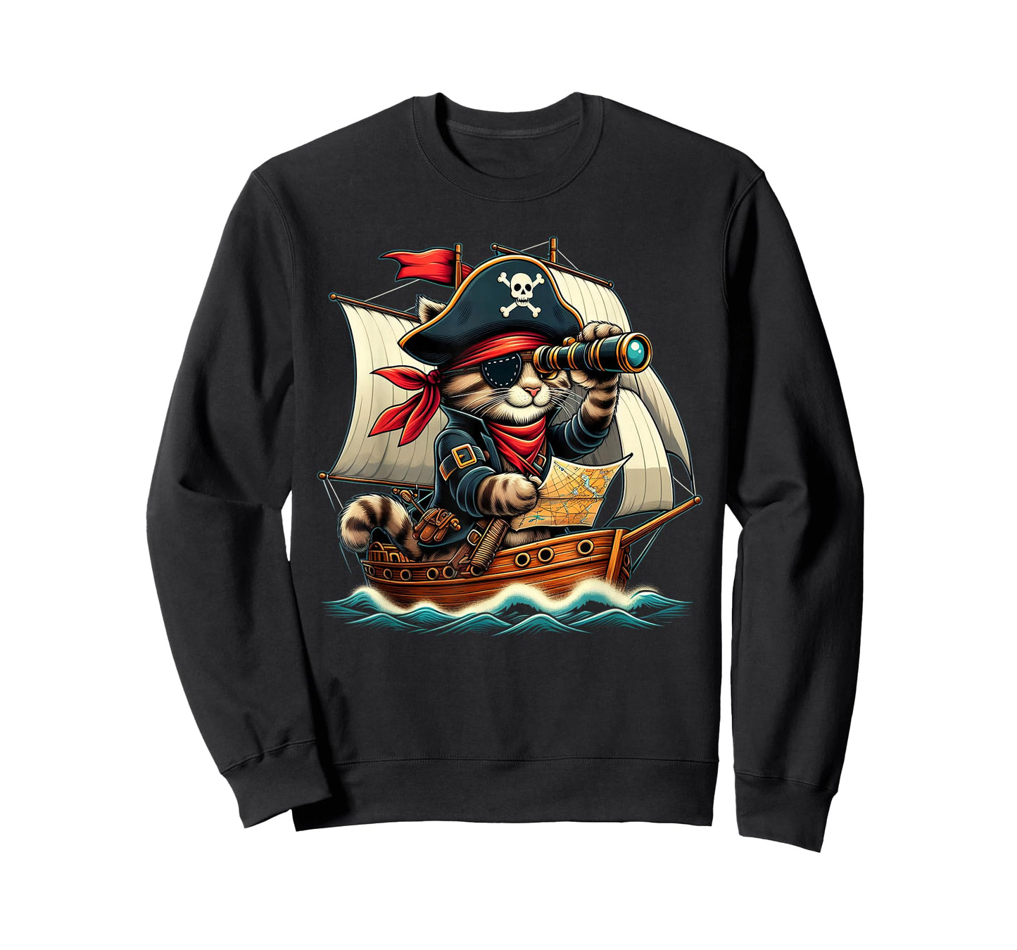 Funny Pirate Cat Adventure Halloween Cat Lover Men Women T-Shirt