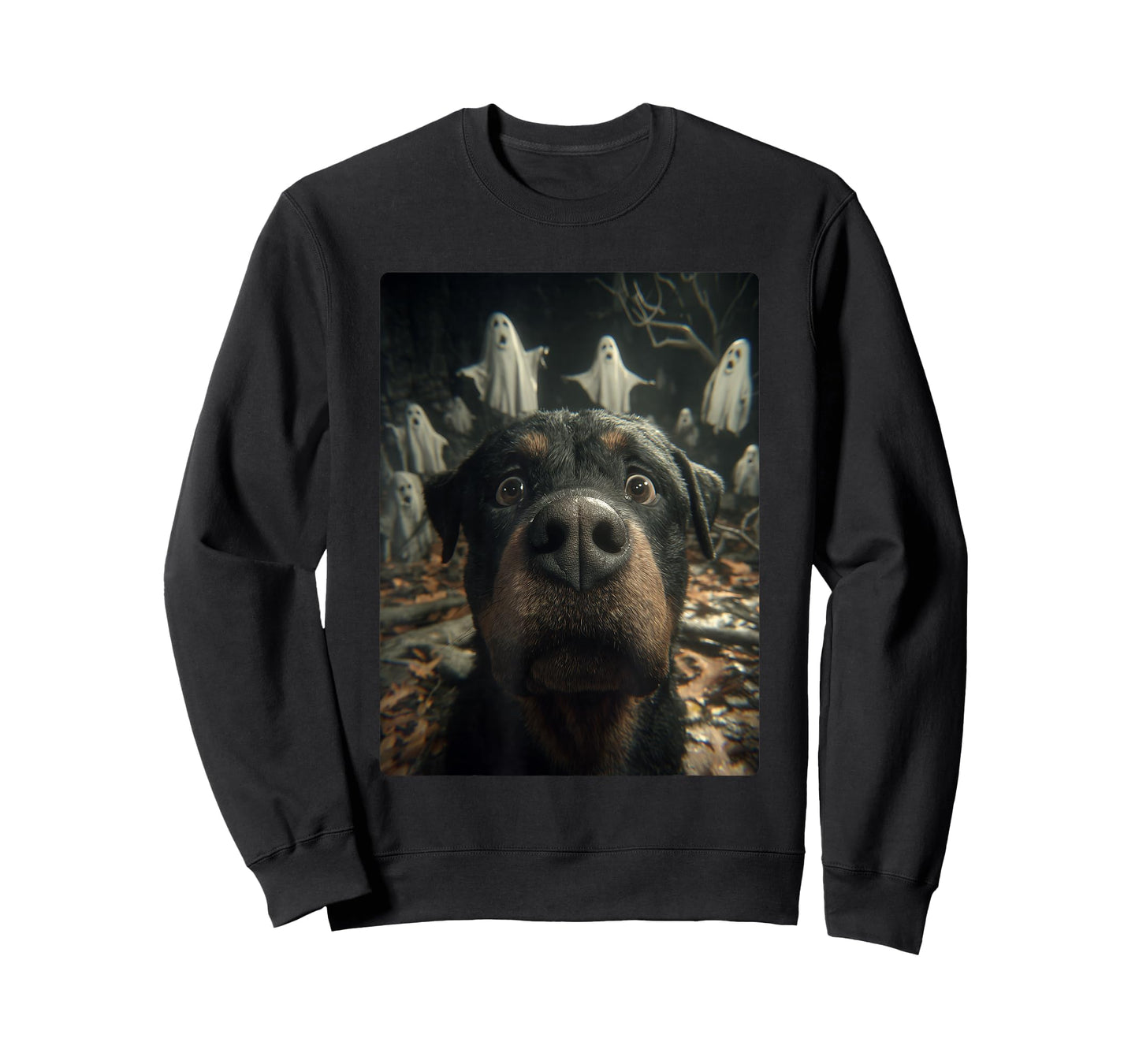 Funny Rottweiler Selfie Ghosts Haunted Forest Halloween Dog T-Shirt