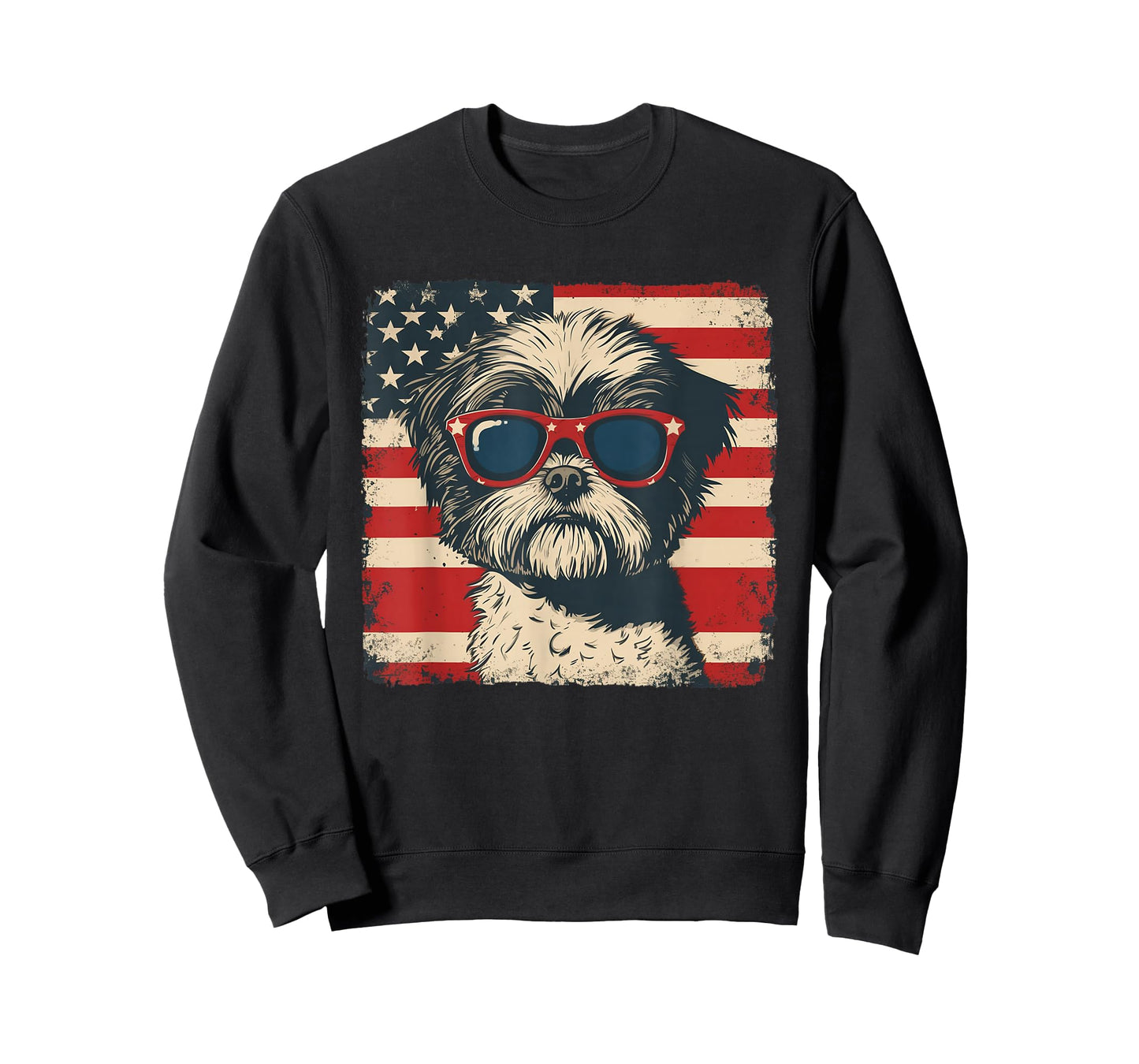 Shih Tzu Dog USA Flag Patriotic Fourth of July Men Women T-Shirt