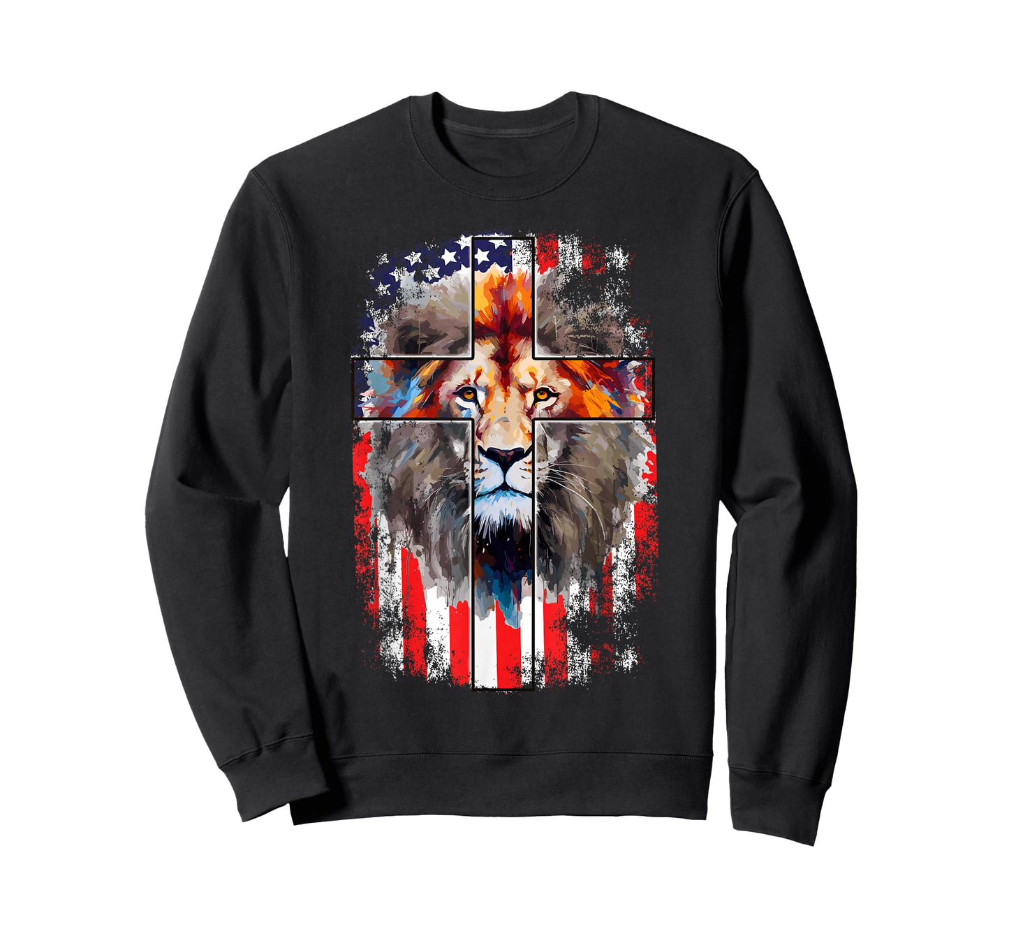 Christian God Faith US Flag Cross Jesus Lion of Judah T-Shirt