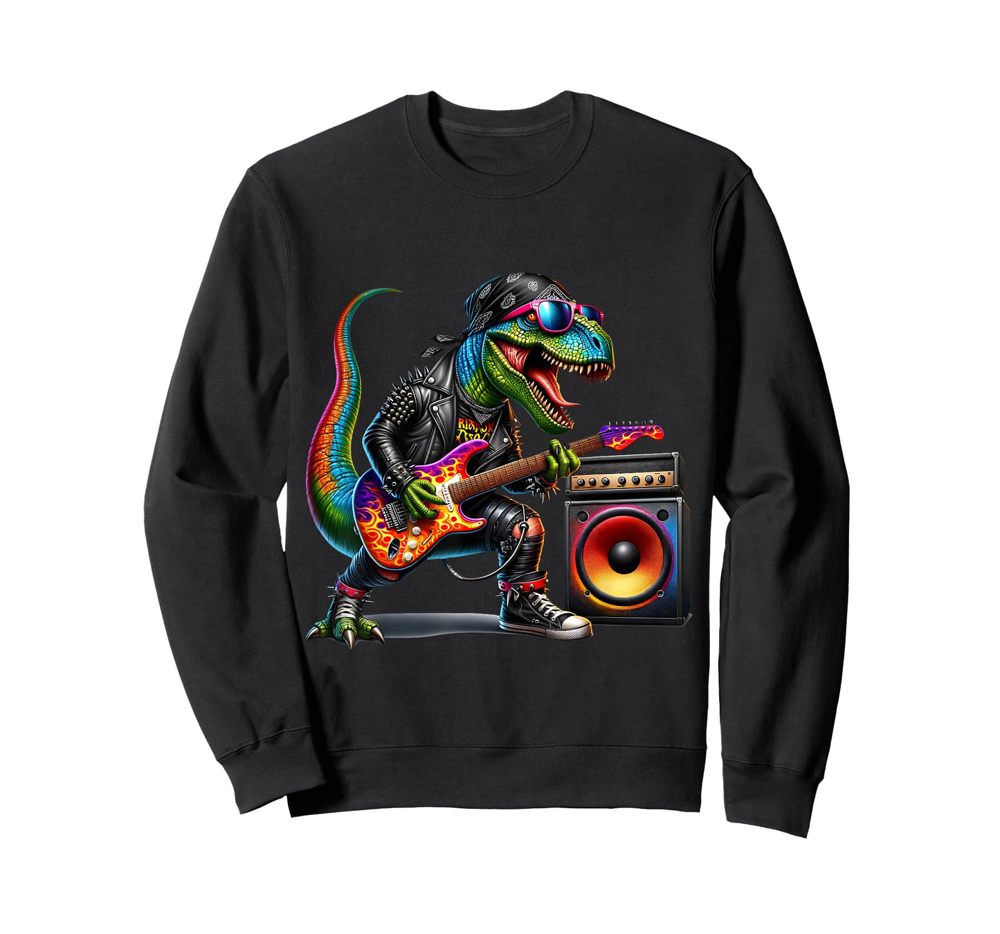 Funny Punk Dinosaur, Rock'n Roll Goth Dino, Guitar Band T-Shirt