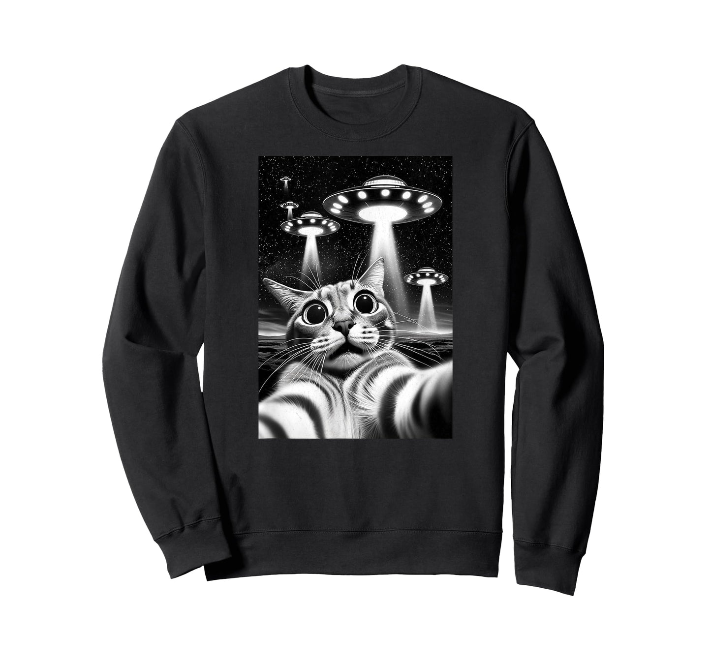 Cat UFO | Funny Invasion Meme Retro Alien Cat UFO Selfie T-Shirt