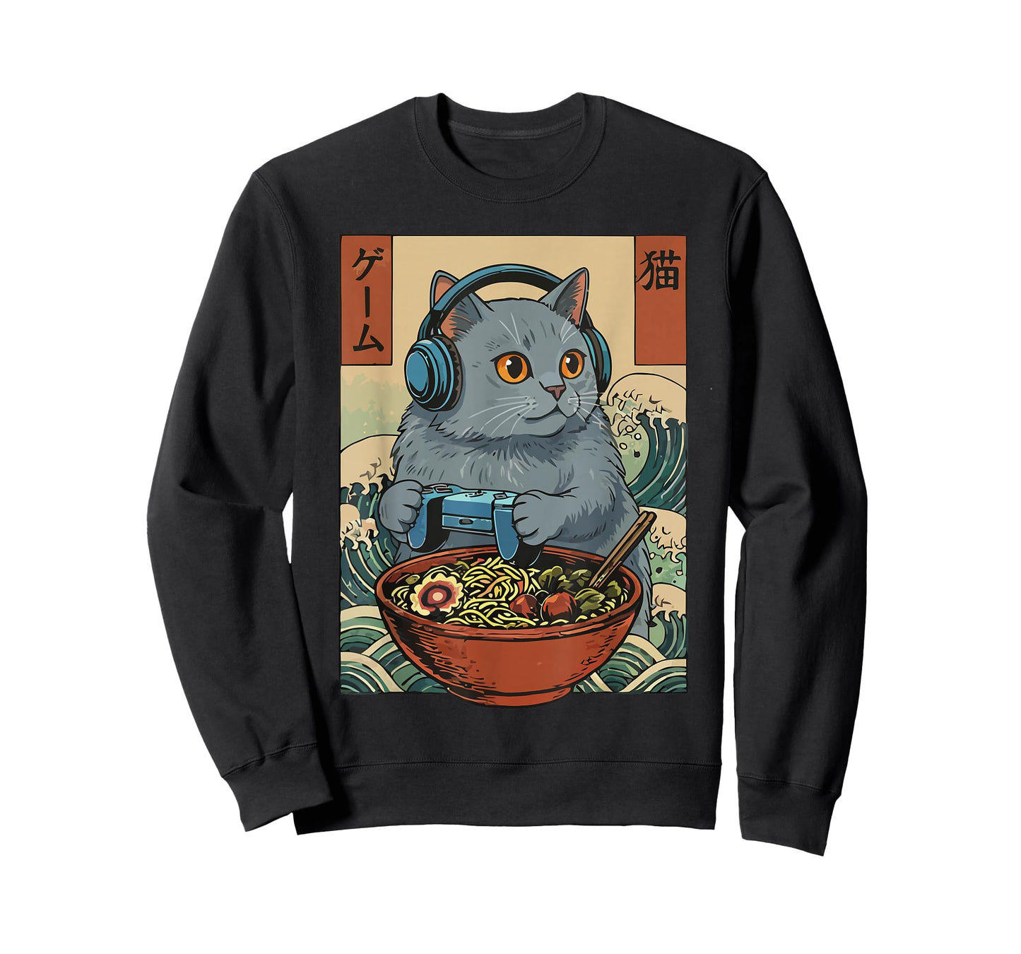 Cute Kawaii Gamer Cat Funny Ramen Retro Japanese Cat Gaming T-Shirt
