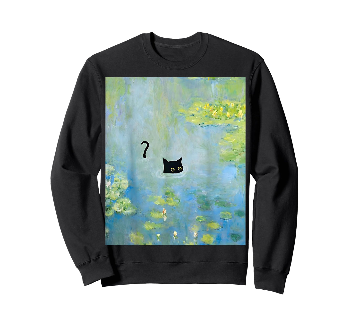 Black Cat Monets Summer Waterlily T-Shirt for Men Women Girls Kids