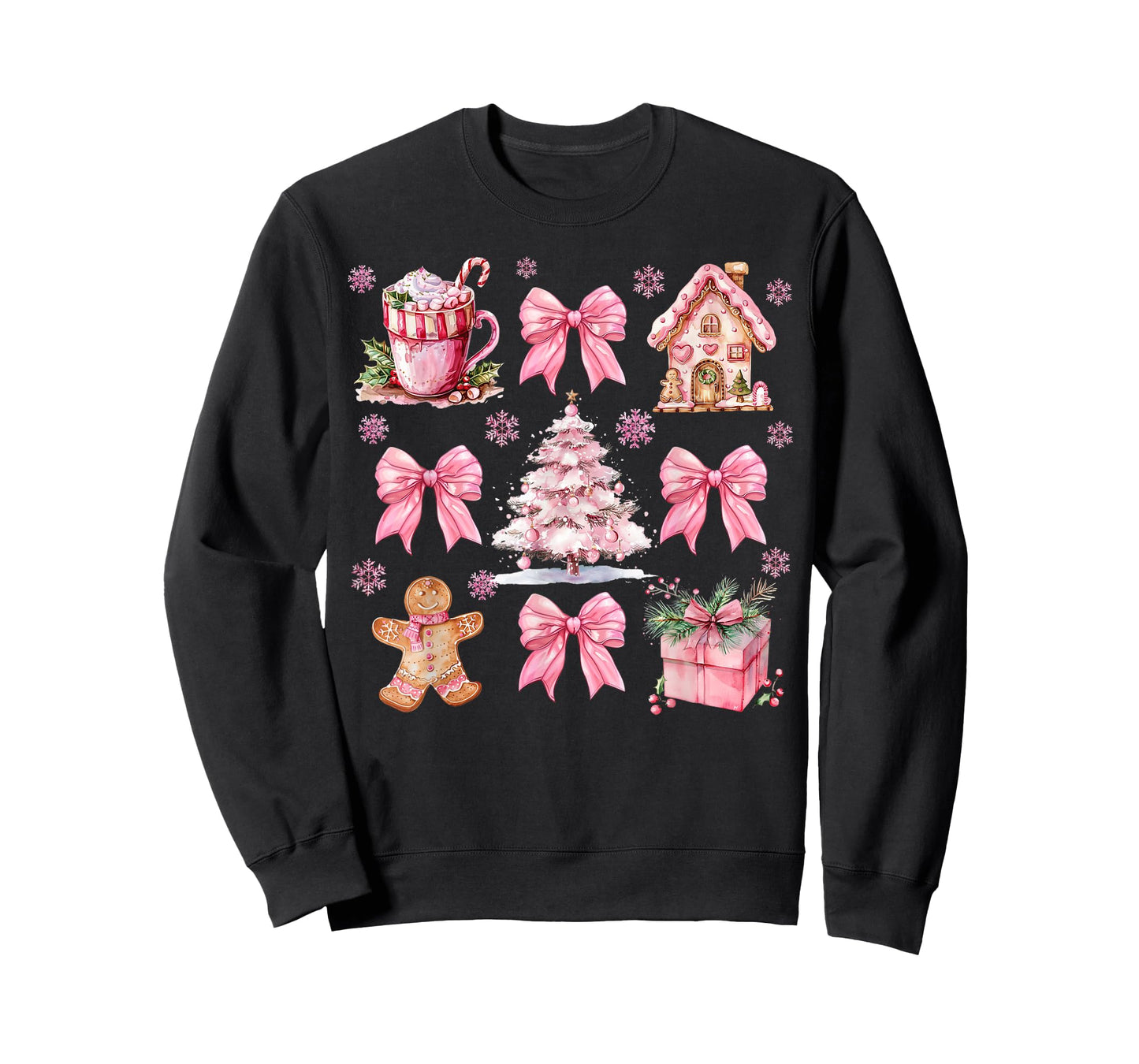Cute Pink Coquette Bow Gingerbreads Coffee Family Xmas Tree T-Shirt