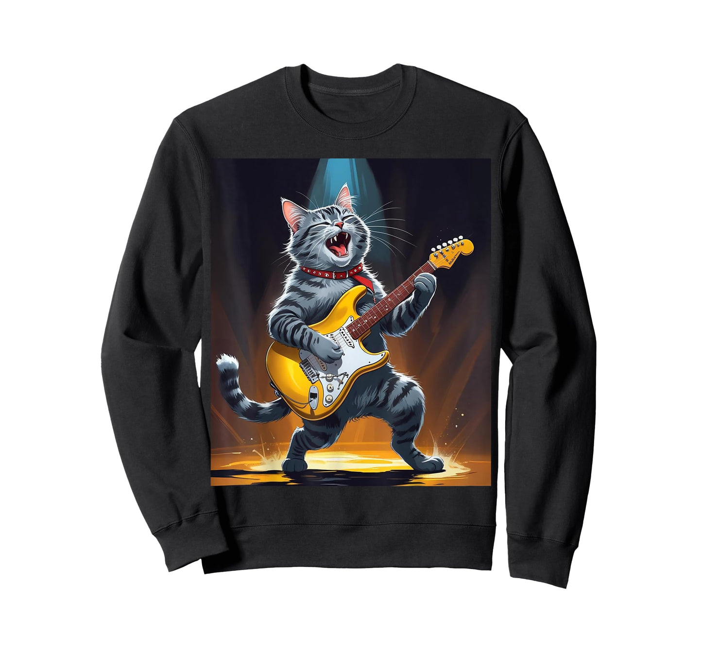 Cat Playing Guitar Rock Star Rock and Roll Men Women Kids T-Shirt