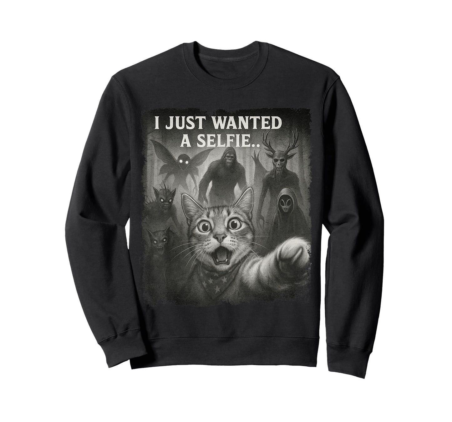 Funny Cat Selfie Alien Bigfoot Cryptid For Men Women Kids T-Shirt