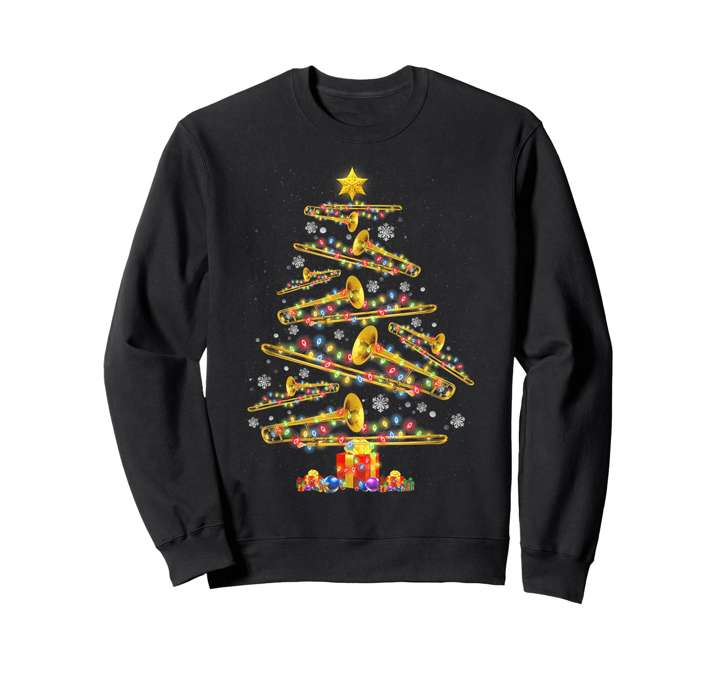 Christmas Trombone Player Xmas Tree Jazz Music Lover Santa T-Shirt