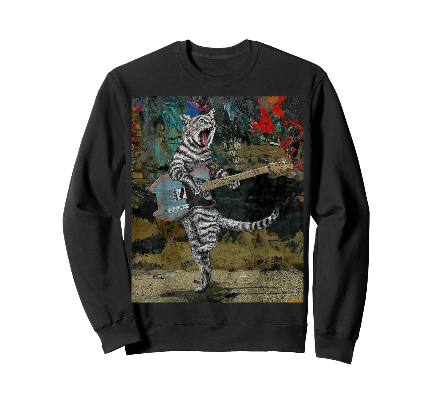 Cat Guitar Buskers Electric Guitar Player Funny Cute Kitty T-Shirt
