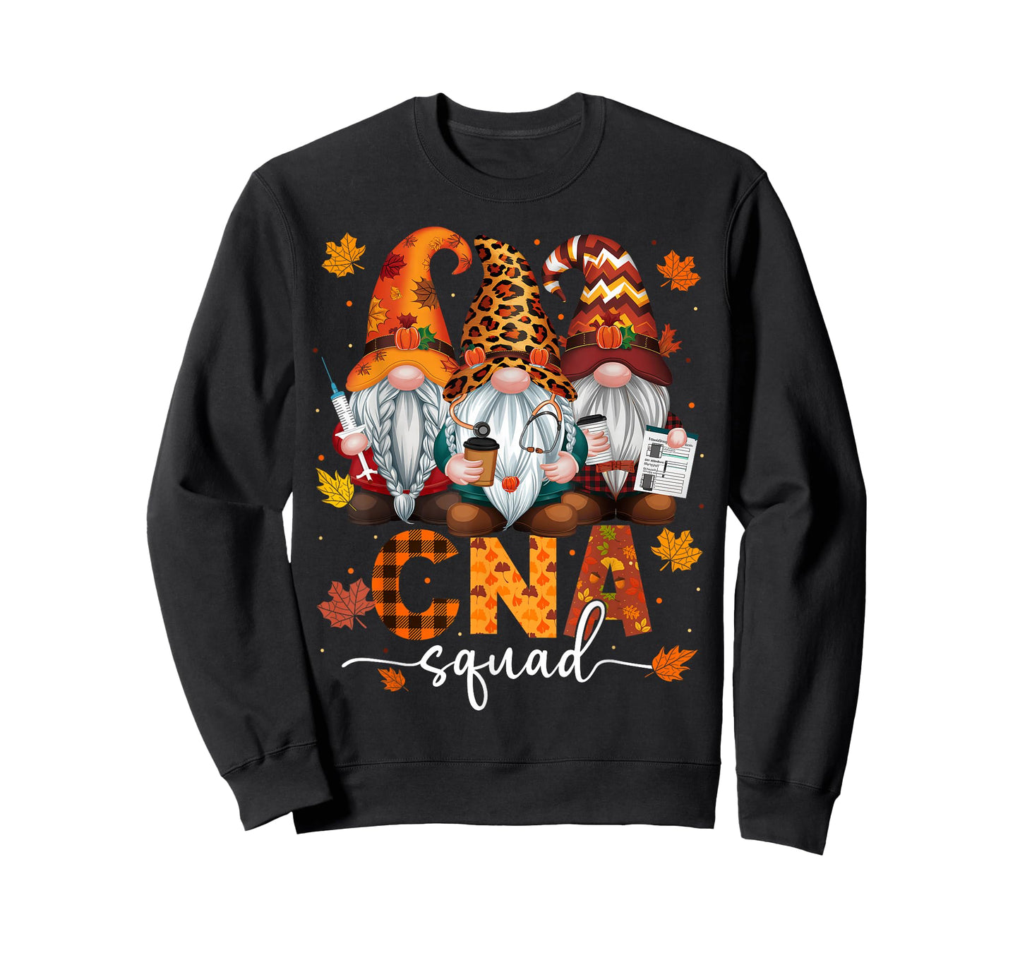 CNA Squad Gnome Nurse Leopard Thanksgiving Stethoscope T-Shirt