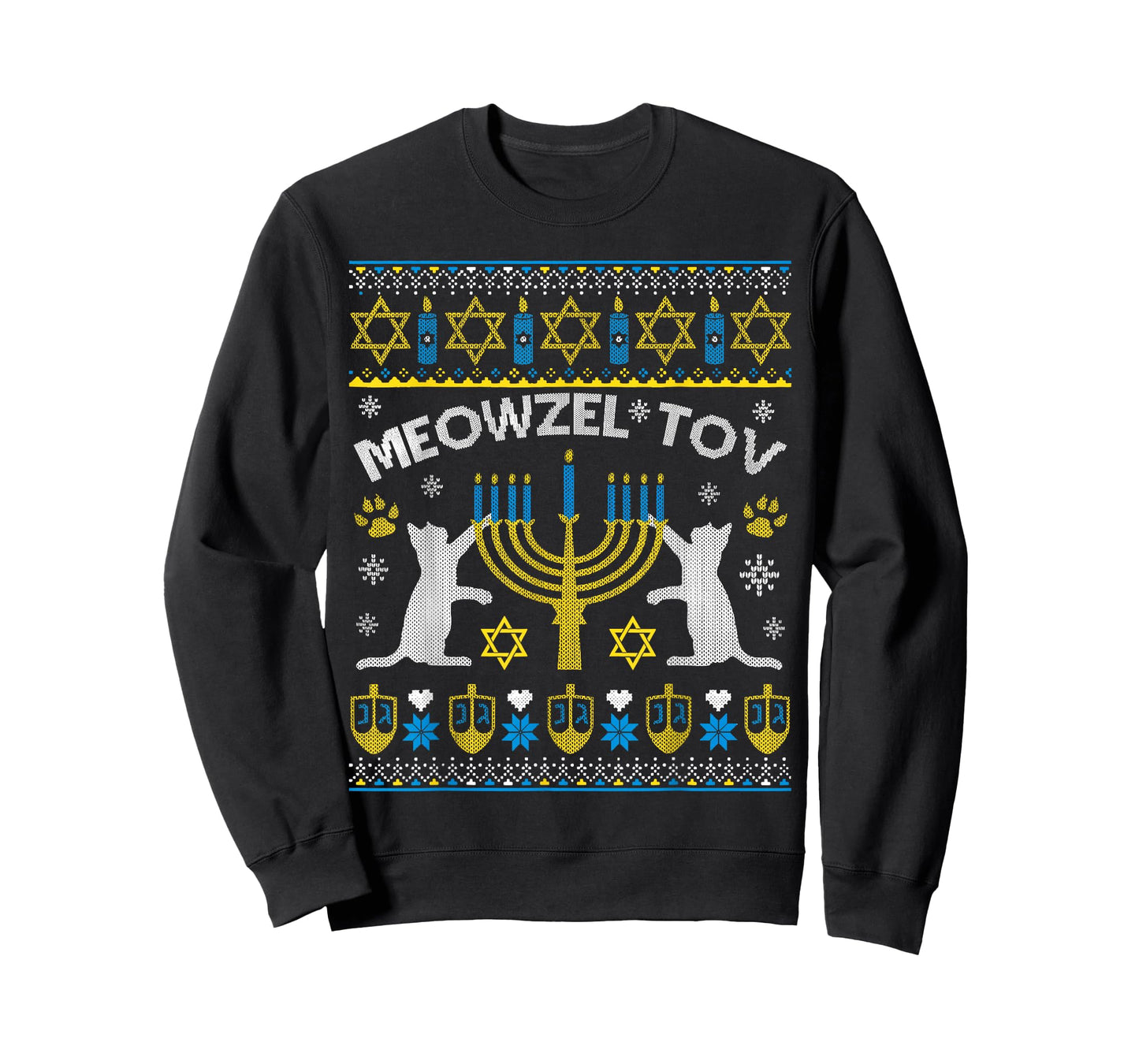 Meowzel Tov Ugly Hanukkah Sweater Cat Chanukah Jew Menorah T-Shirt
