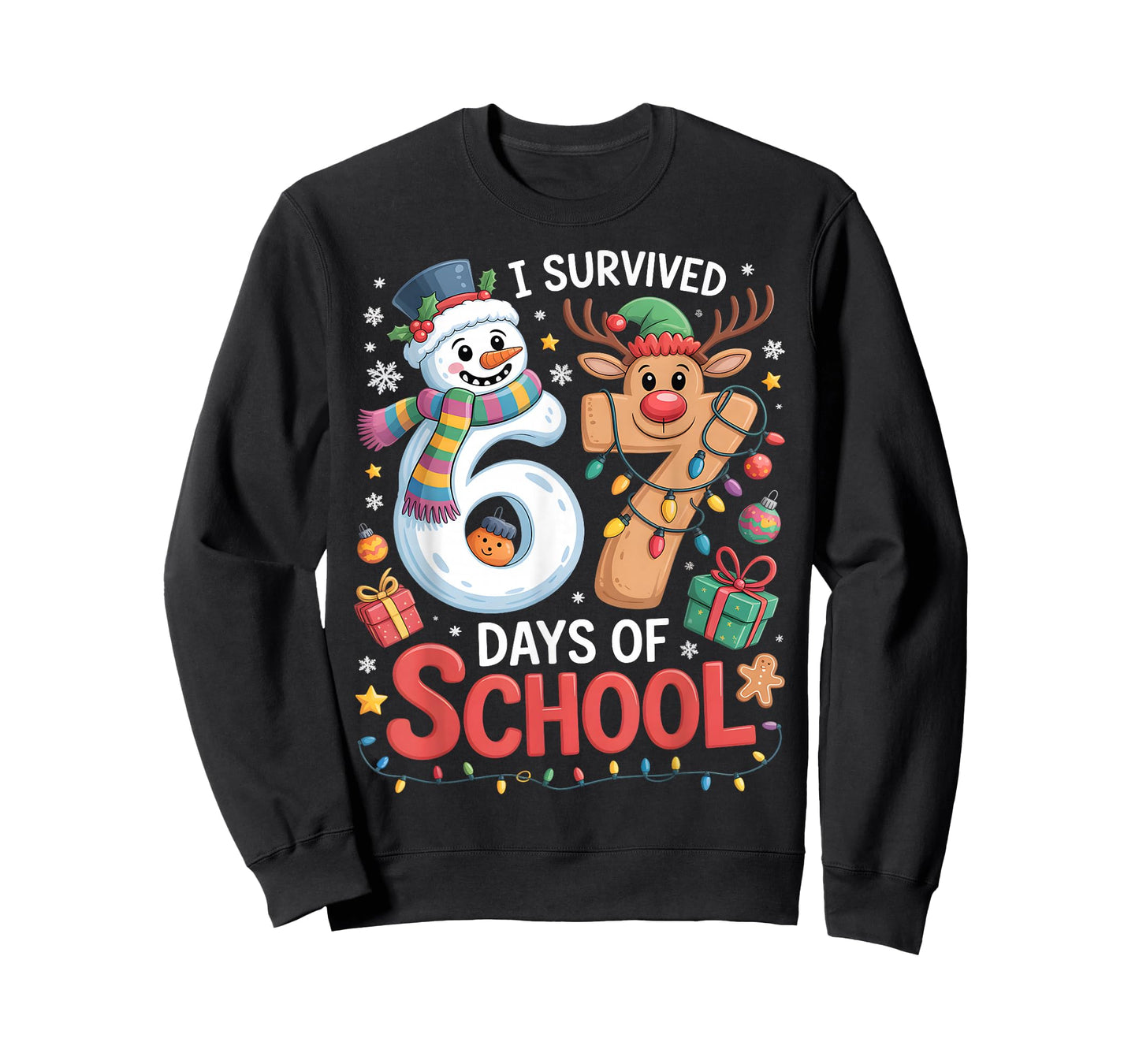I Survived 67 Days of School Funny Meme Six Seven Christmas T-Shirt