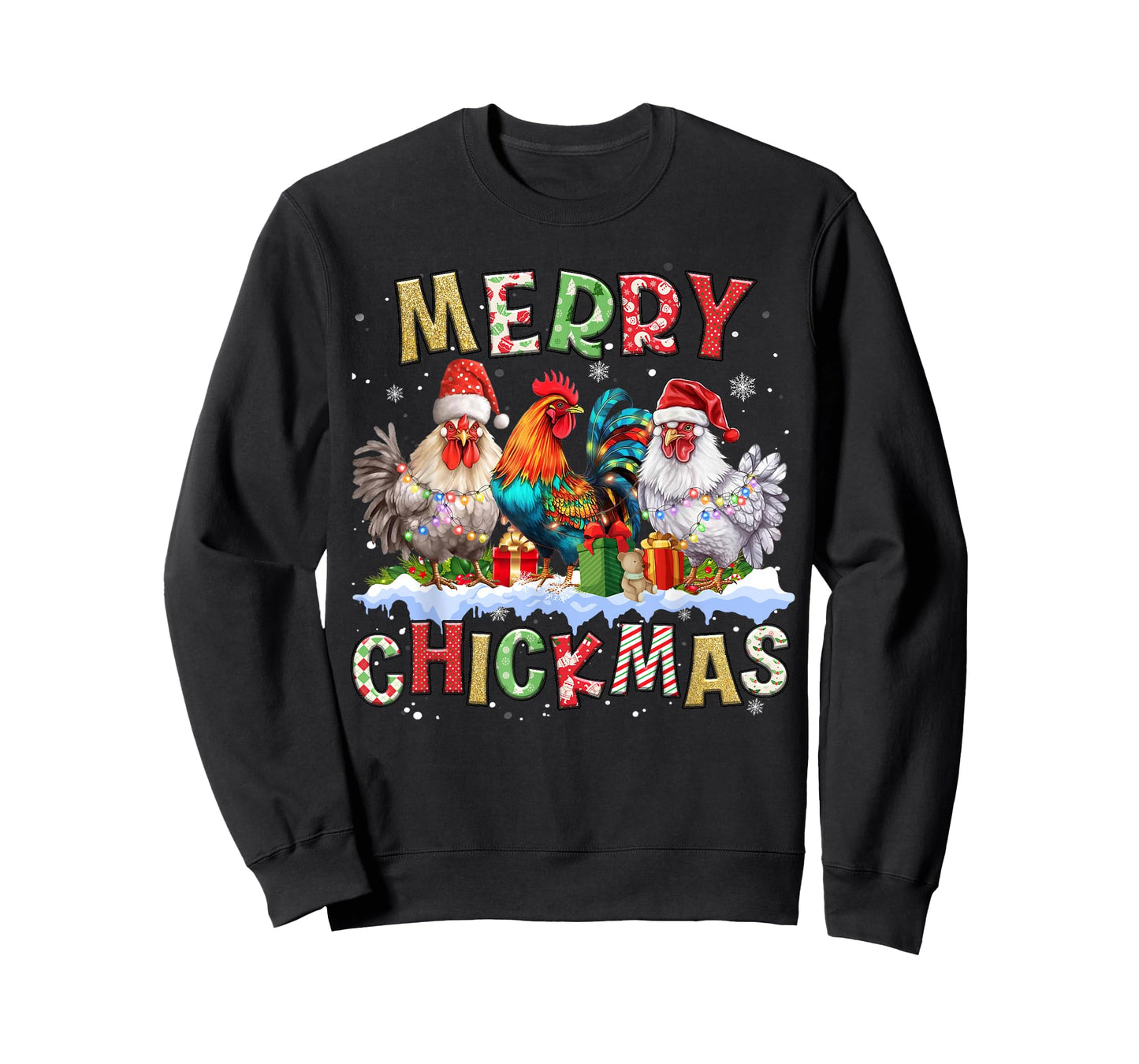 2025 Christmas Chicken Funny Christmas Lights Kids Women Men T-Shirt