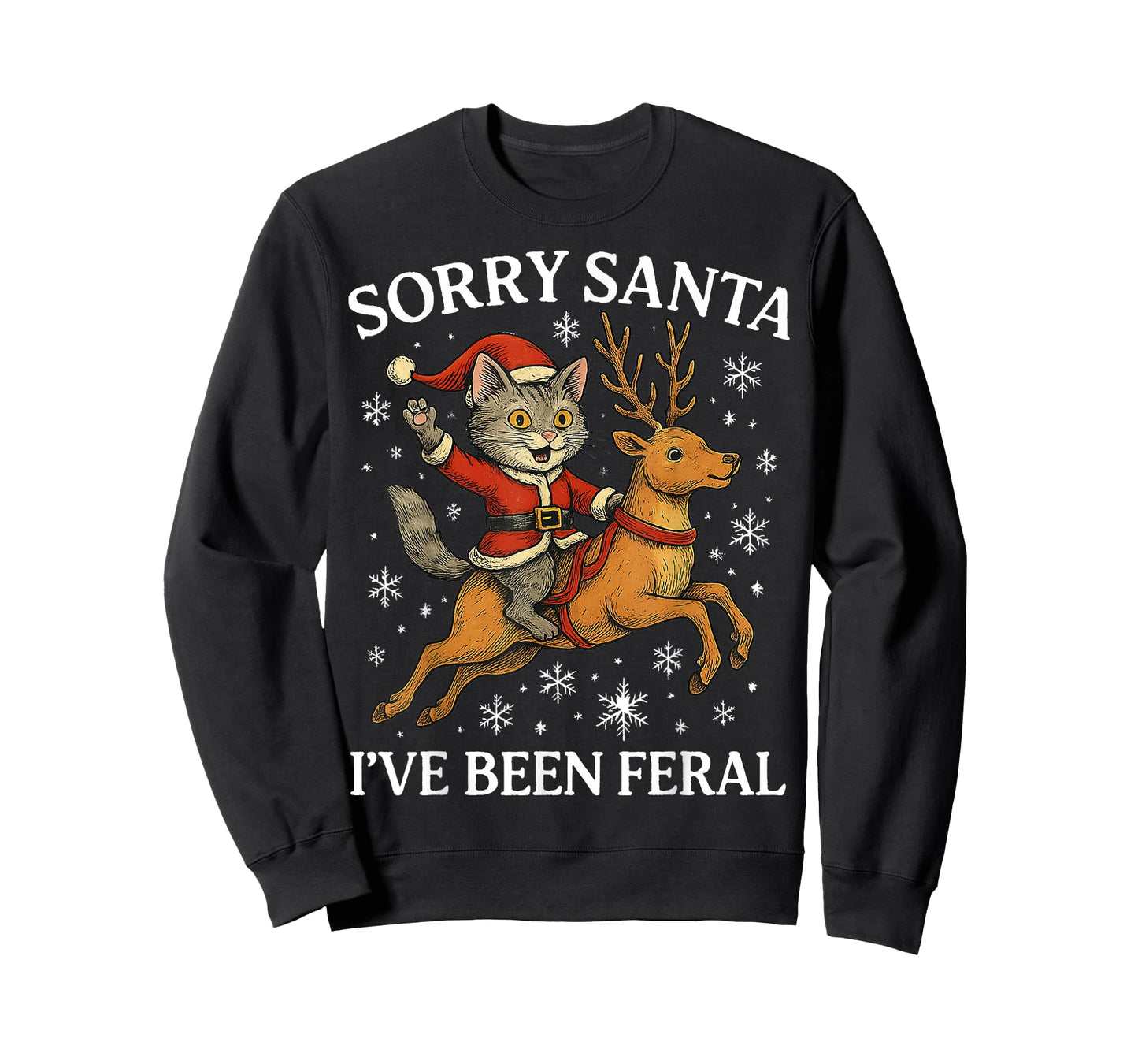 Funny Cat Riding Reindeer Sorry Santa Christmas 2025 Gifts T-Shirt