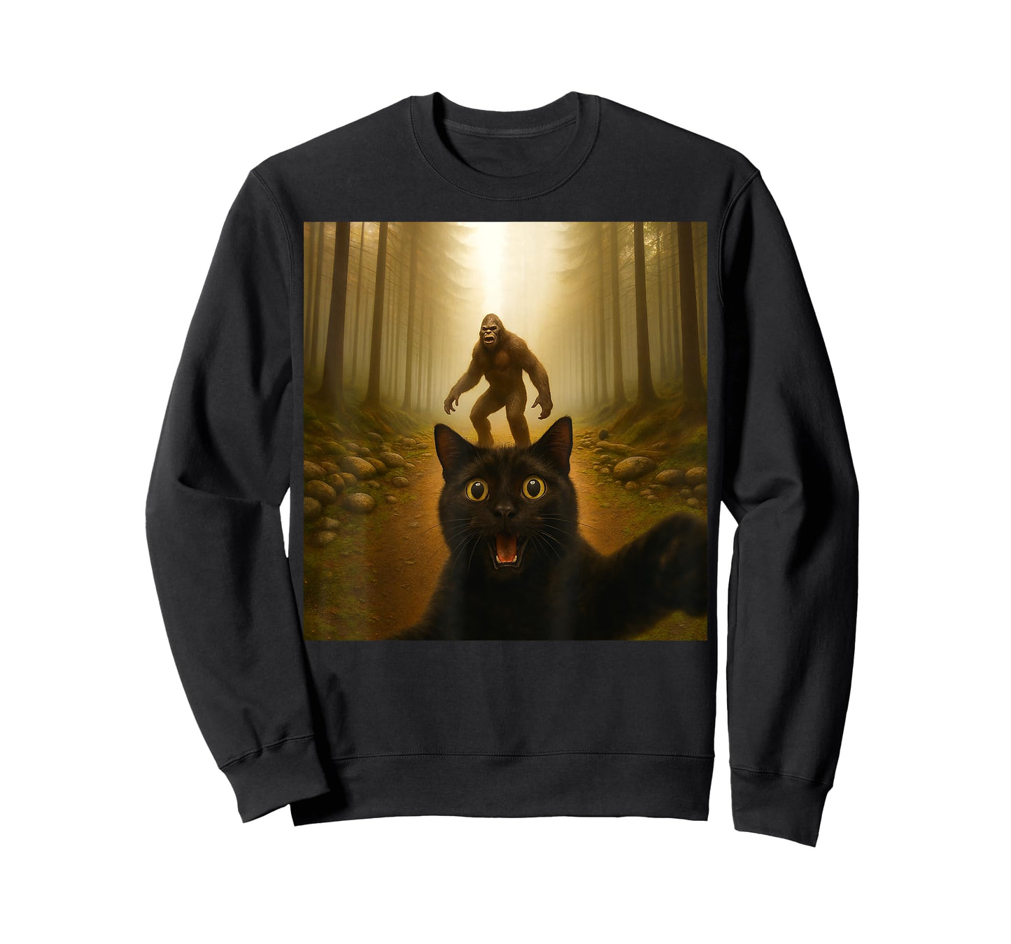 Cat Selfie with Bigfoot Funny Cats Gifts for Men Women Kid T-Shirt