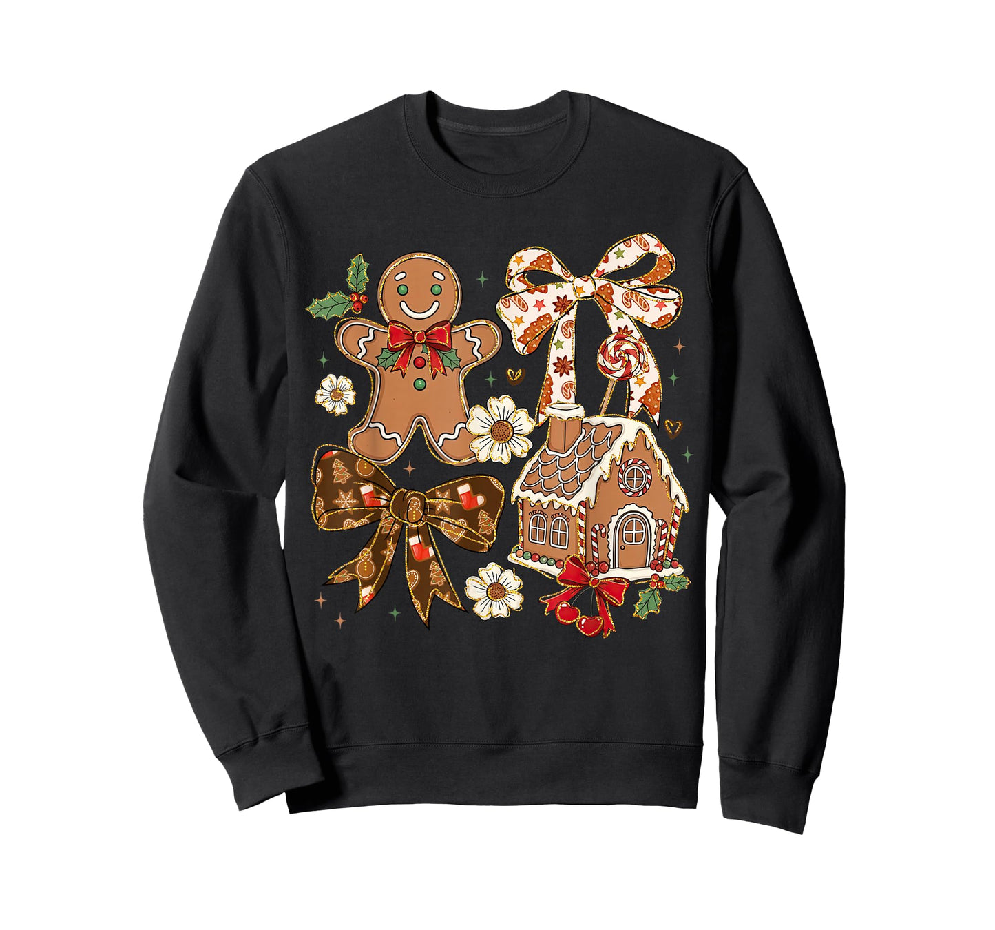 Christmas Gingerbread House Coquette Bow Xmas Girls Women T-Shirt