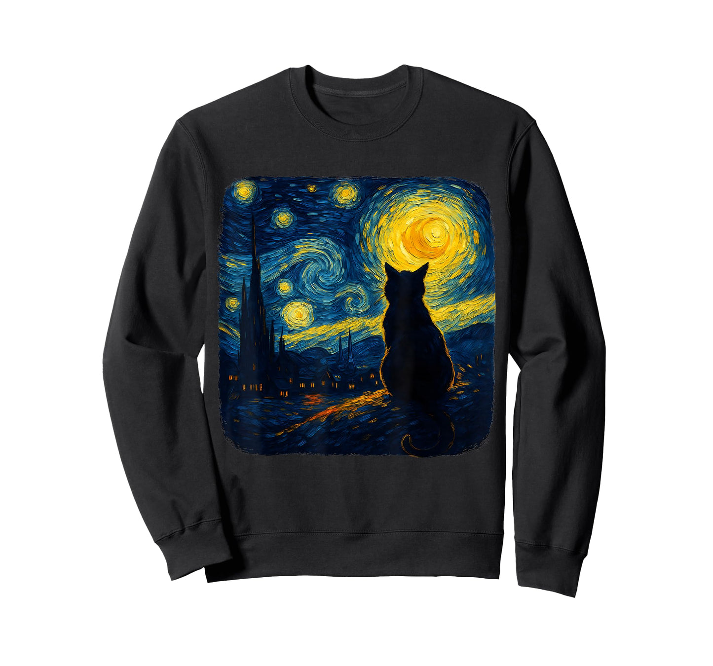 Cat Starry Funny Night Cat Lover Van Gogh Cat Mom Cat Dad T-Shirt