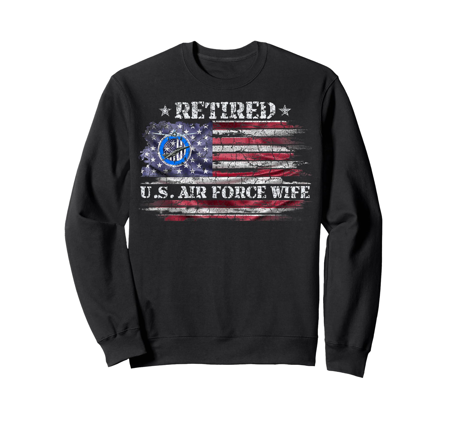 Vintage USA American Flag Proud Retired US Air Force Wife T-Shirt
