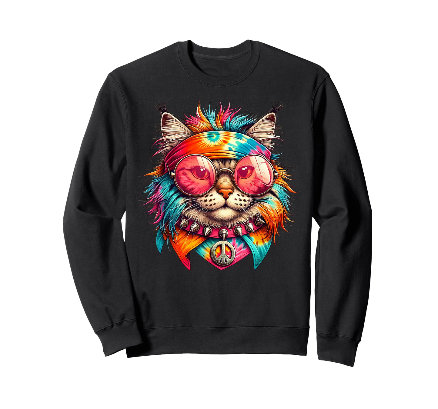 Psychedelic Peace Cat Colorful Hippie Retro Groovy Vibes T-Shirt